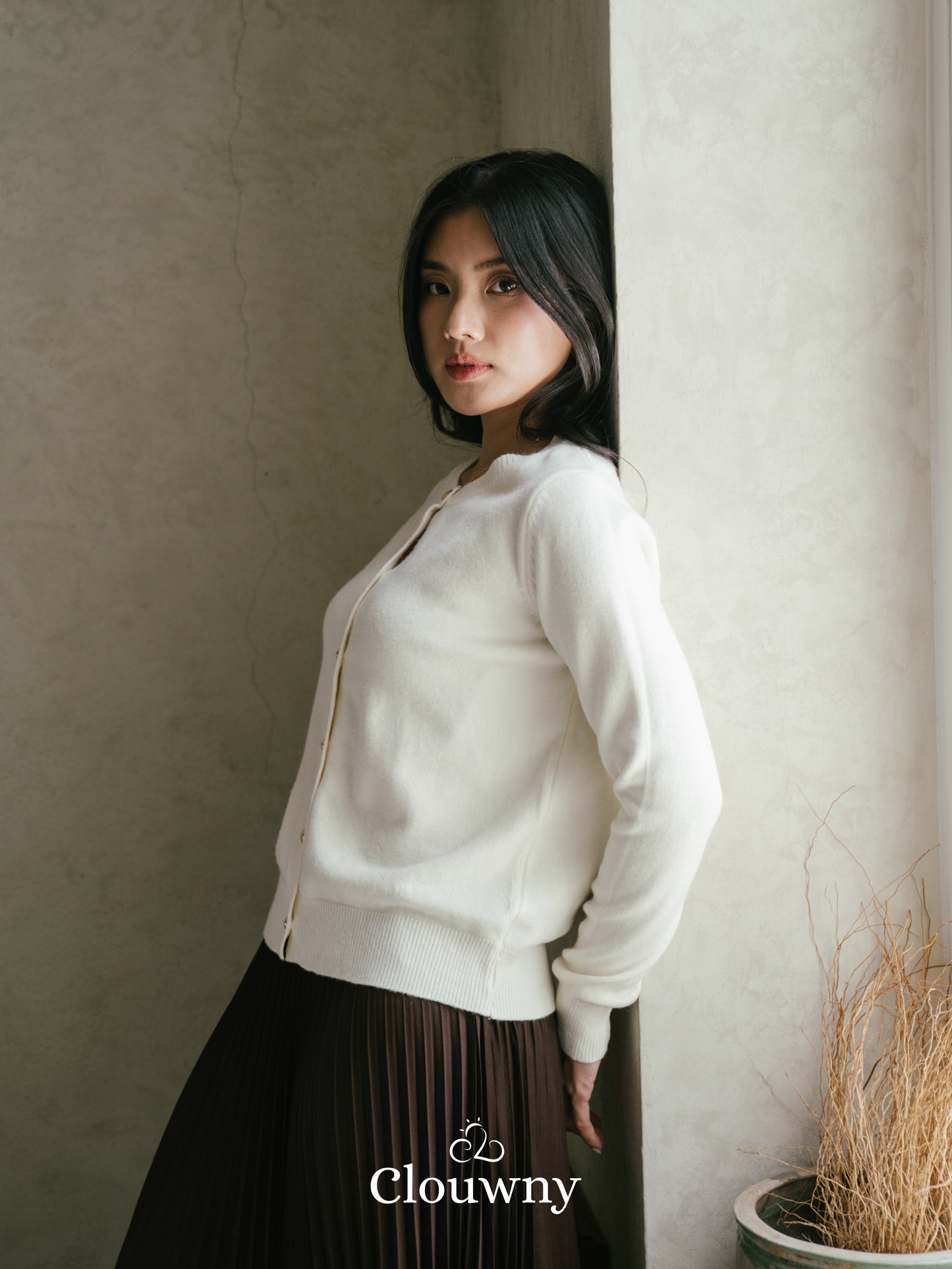 Heart Button Cardigan - Broken White