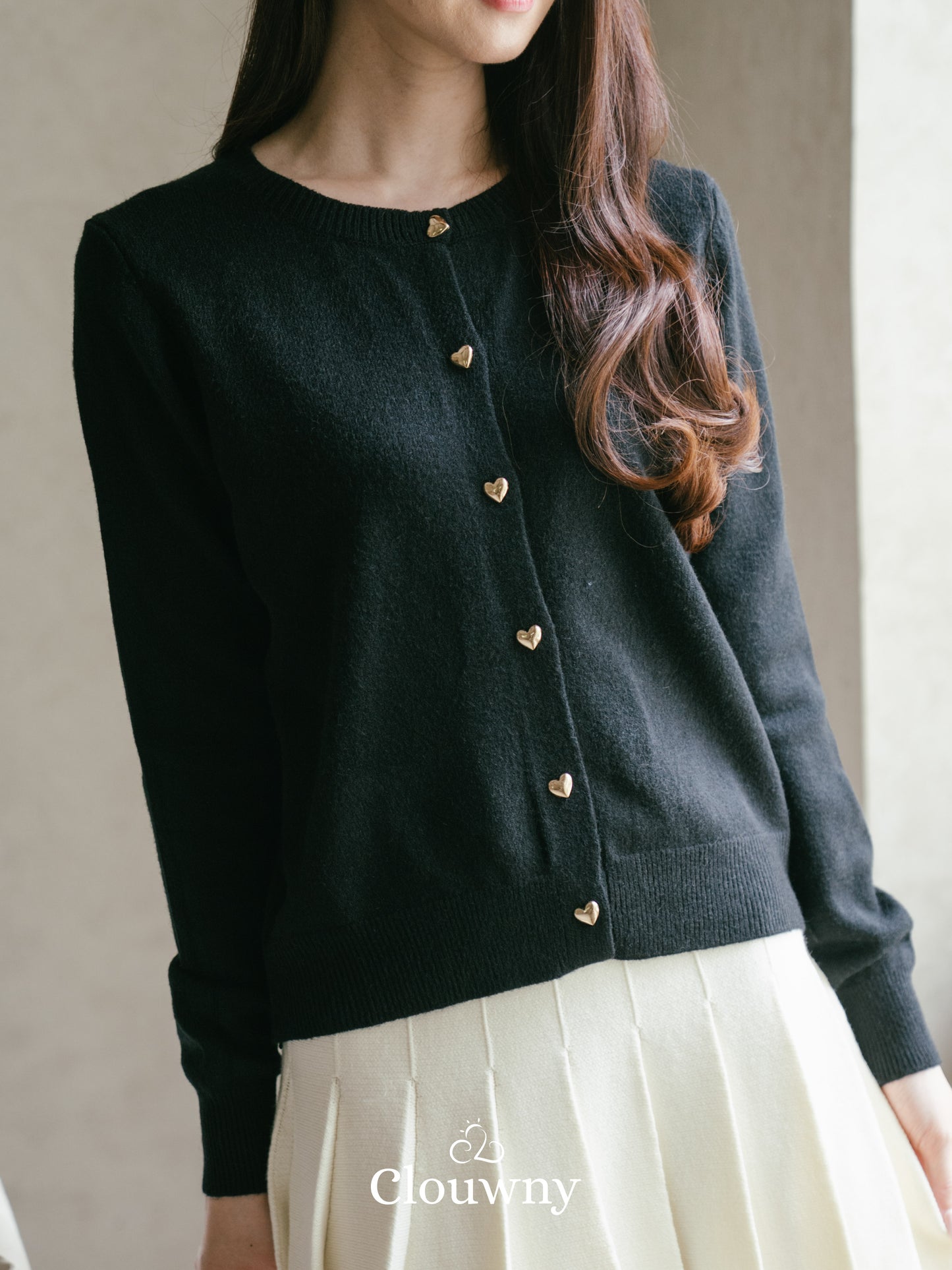 Heart Button Cardigan - Black