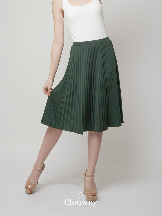 Vamos Midi Pleats Skirt - Emerald Green