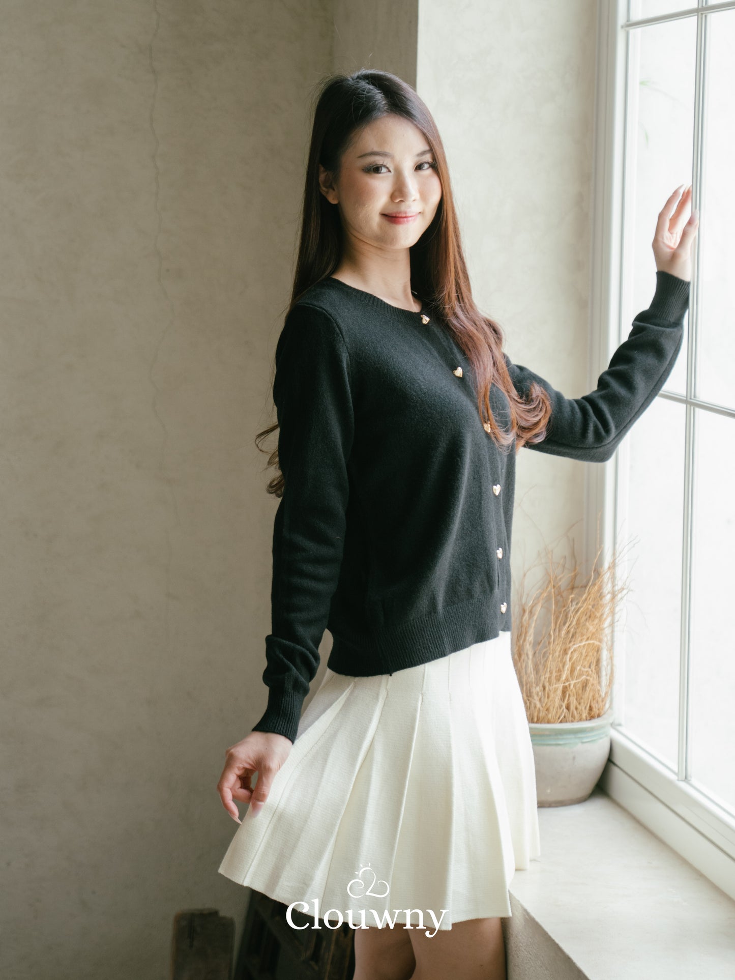Heart Button Cardigan - Black