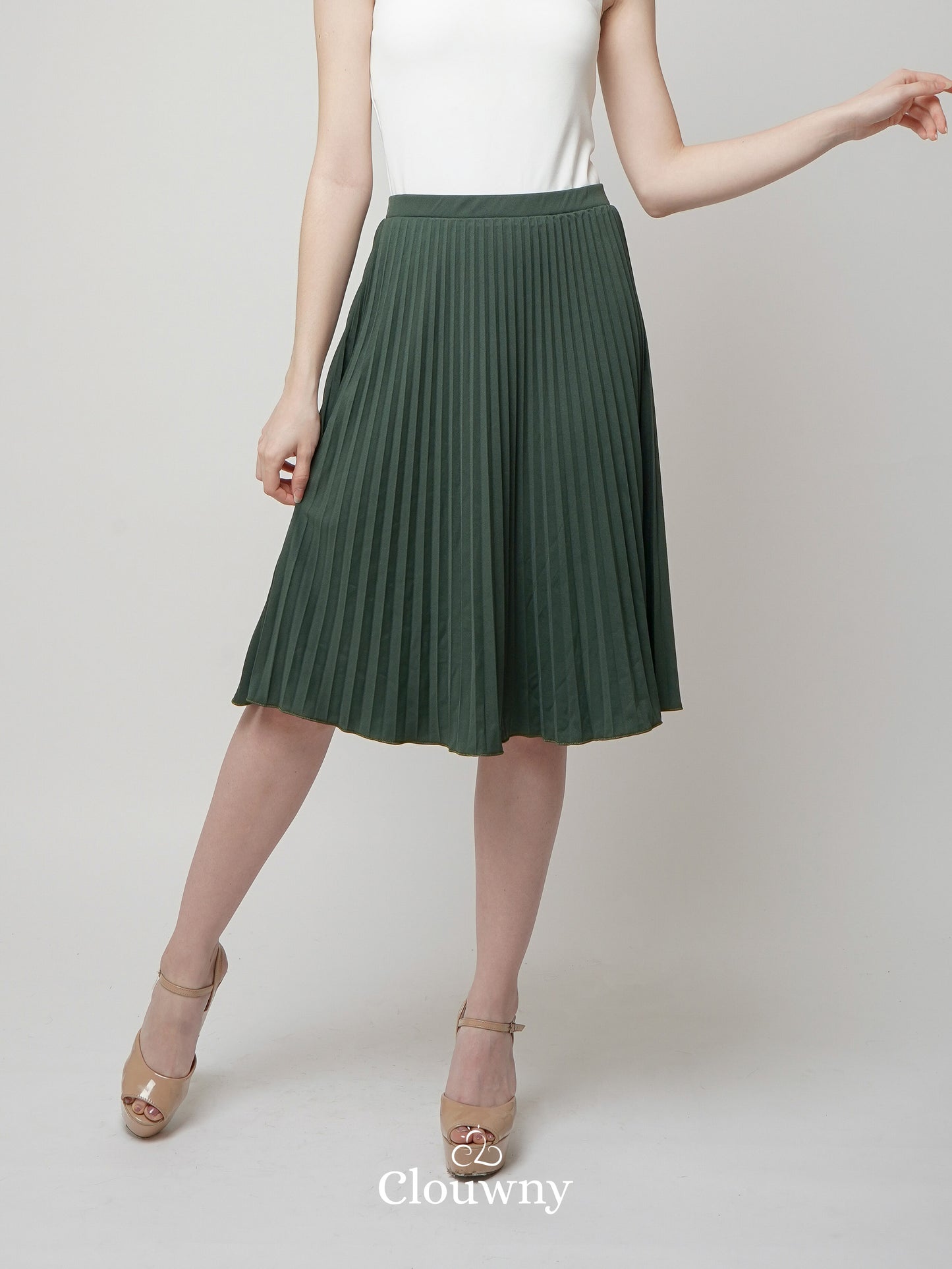Vamos Midi Pleats Skirt - Emerald Green