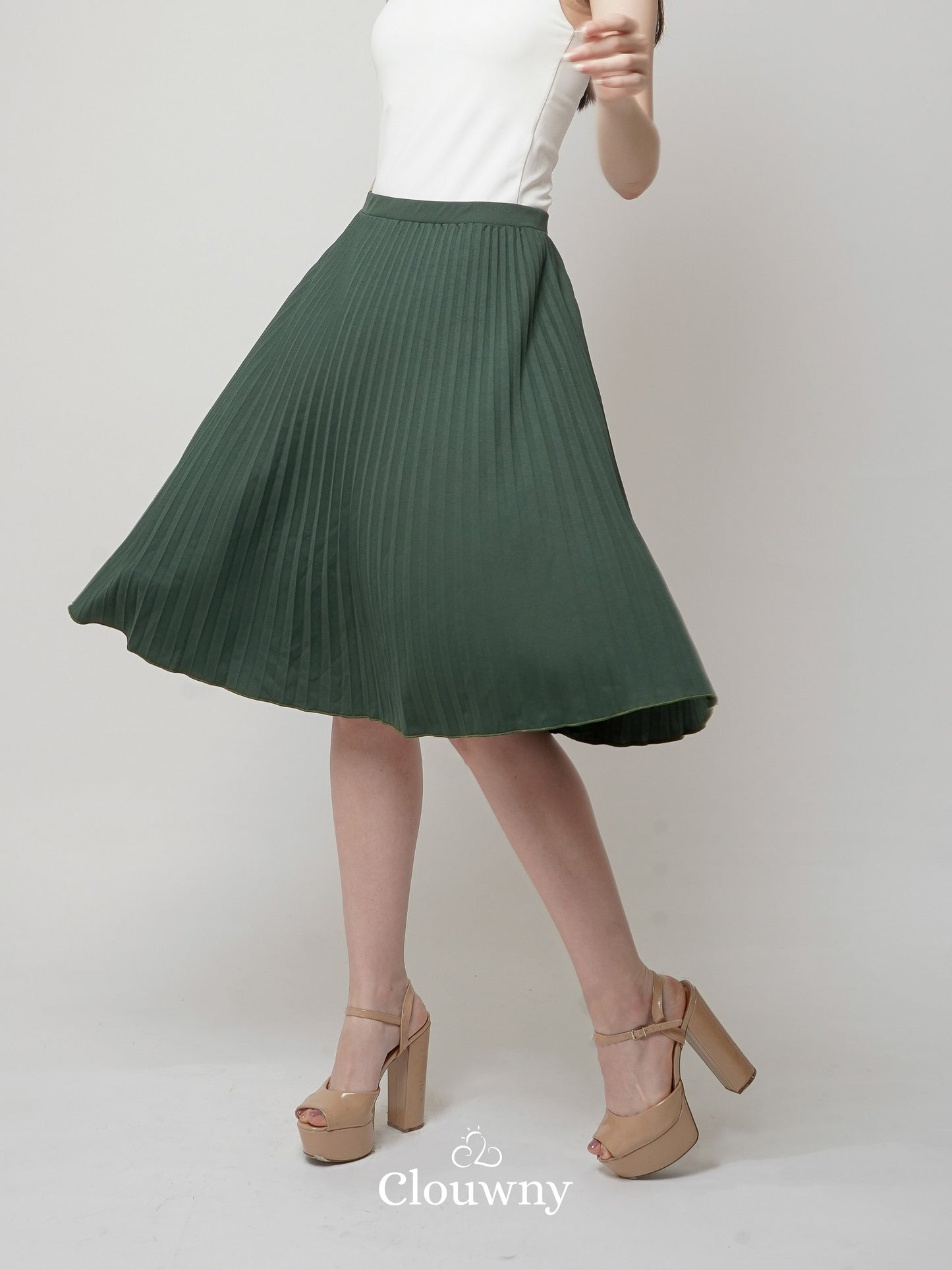 Vamos Midi Pleats Skirt - Emerald Green