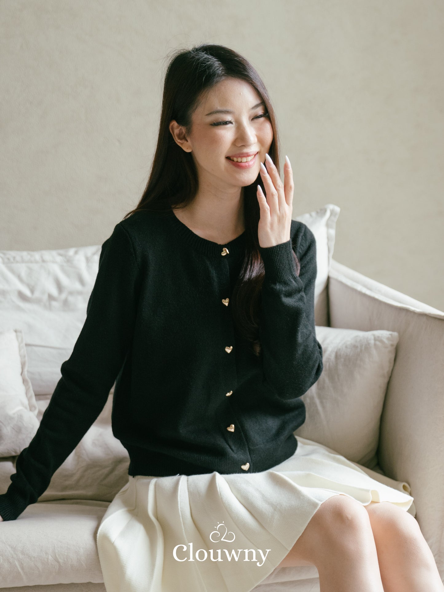 Heart Button Cardigan - Black