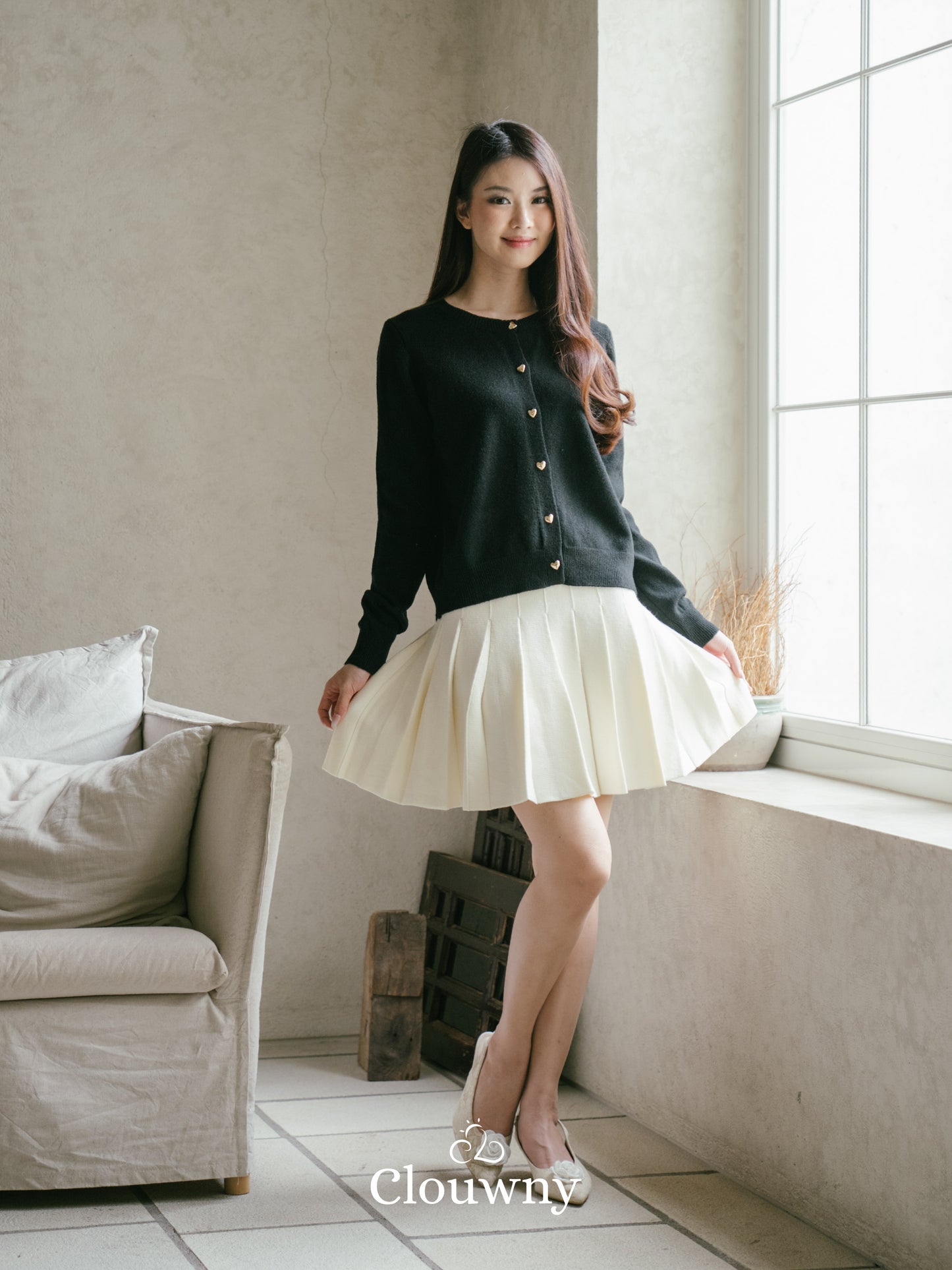 Heart Button Cardigan - Black