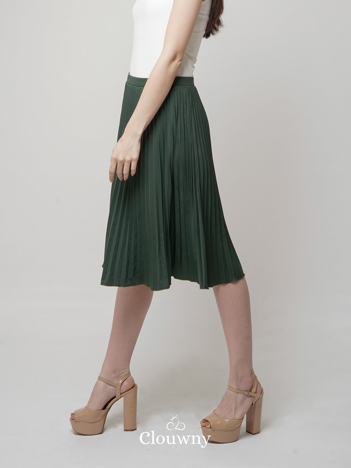 Vamos Midi Pleats Skirt - Emerald Green
