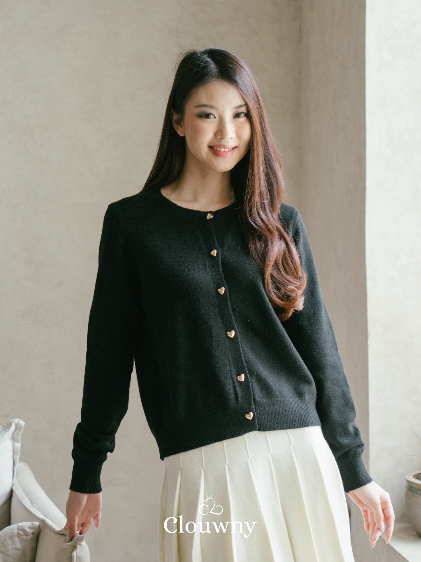 Heart Button Cardigan - Black