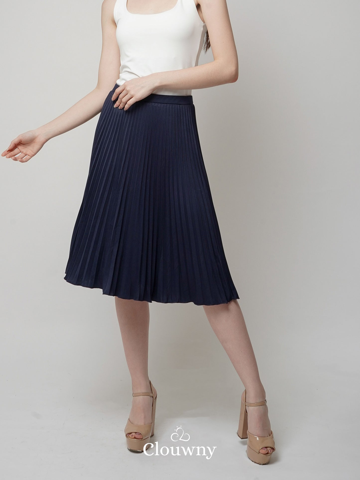 Vamos Midi Pleats Skirt - Navy