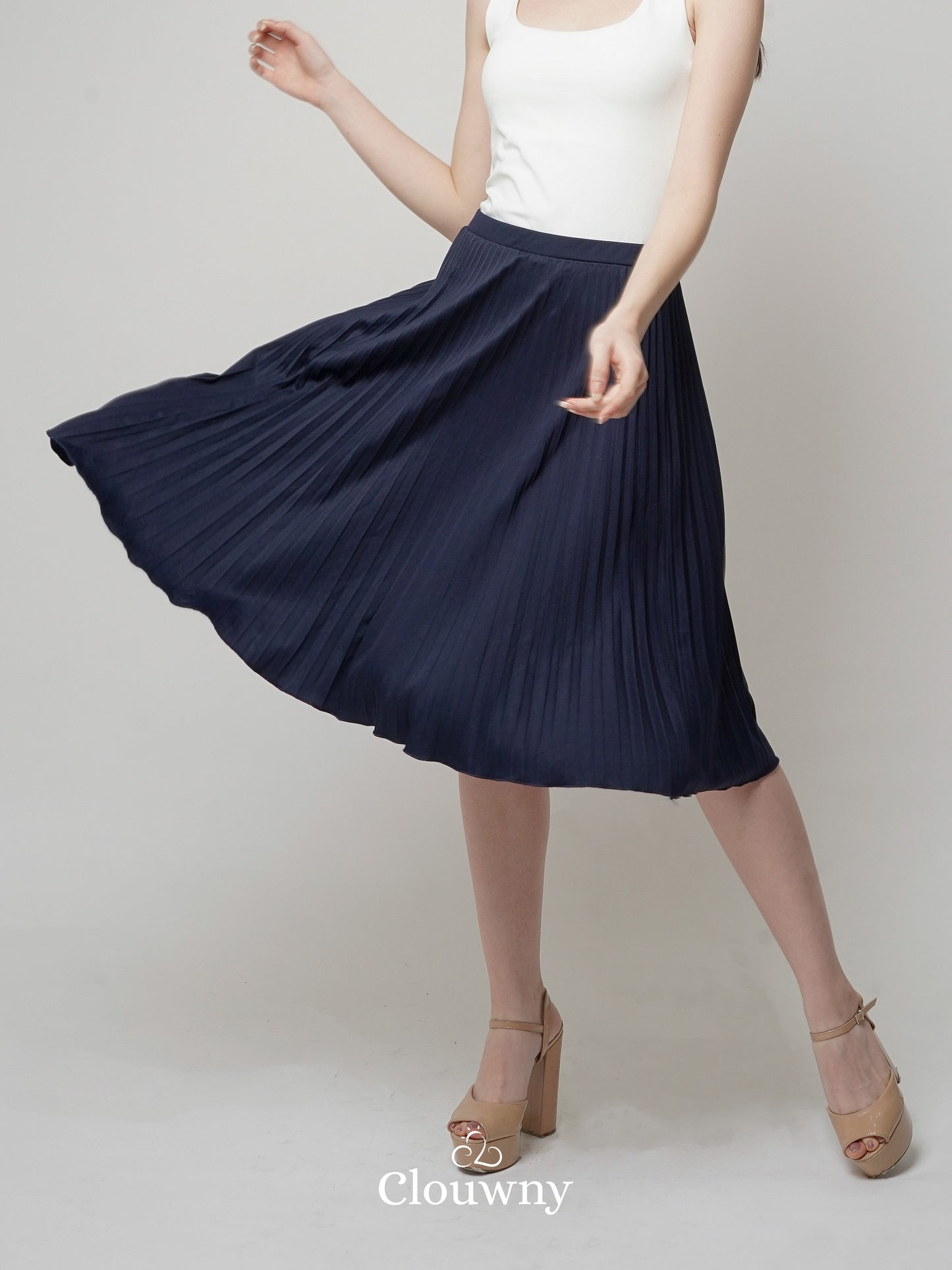 Vamos Midi Pleats Skirt - Navy