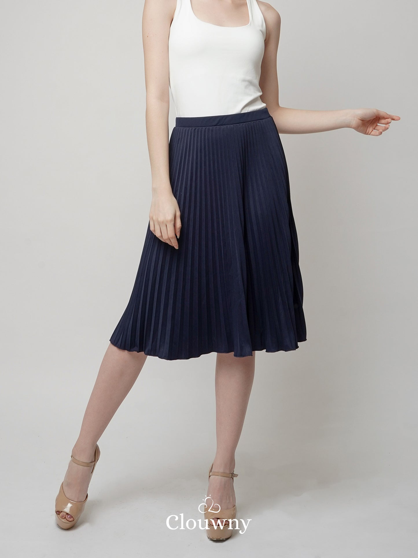 Vamos Midi Pleats Skirt - Navy