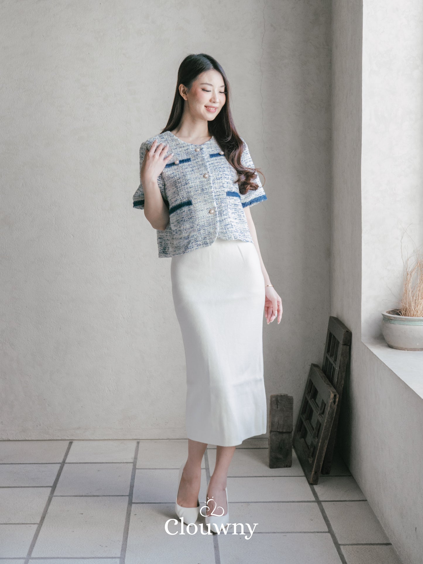 Brusel Tweed Top - Blue