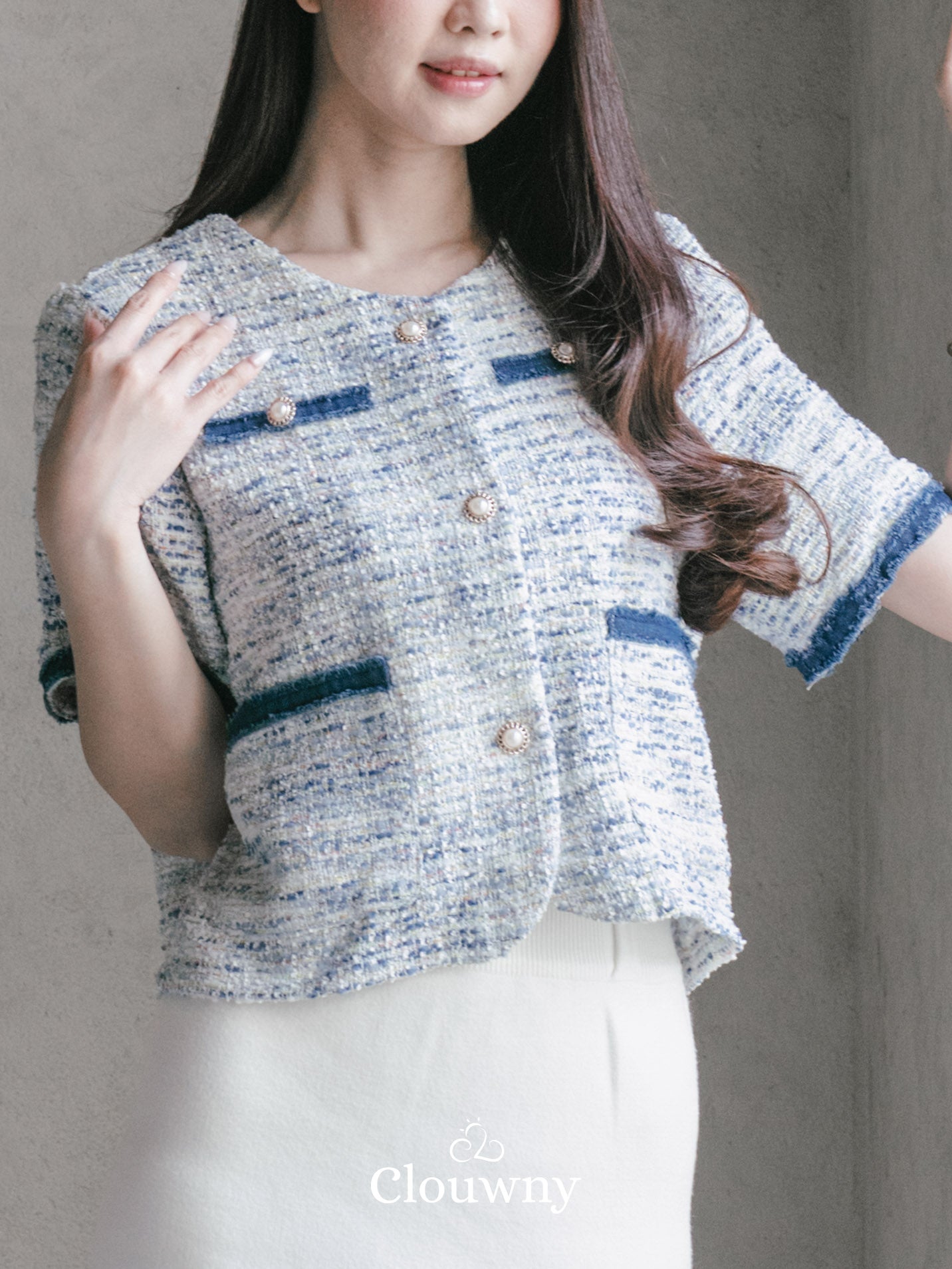 Brusel Tweed Top - Blue