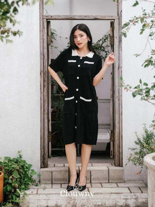 Hope Button Dress - Black