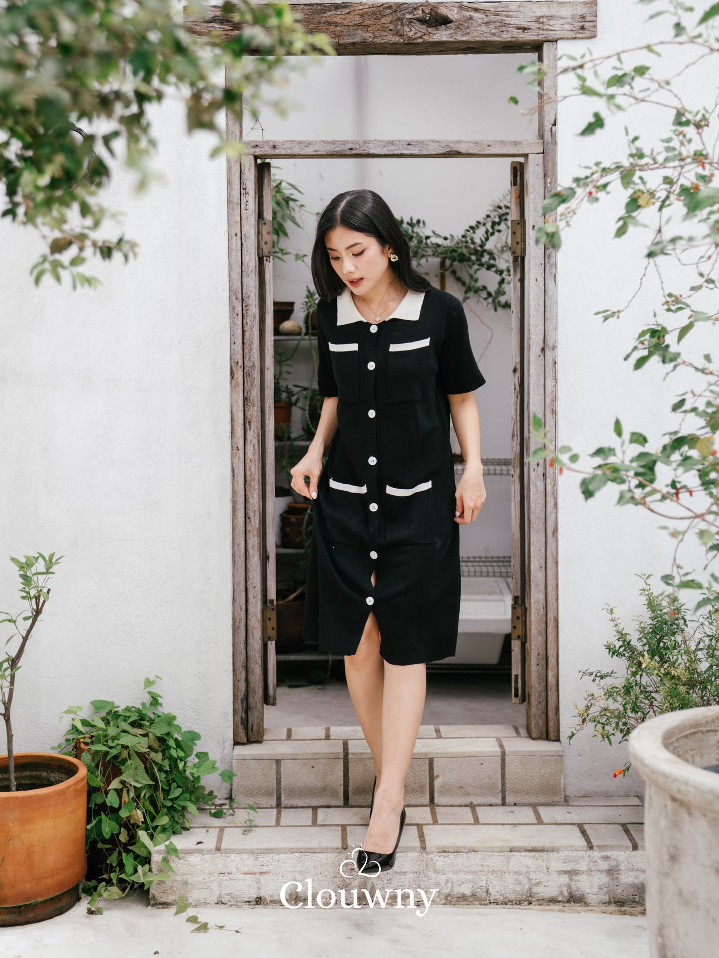 Hope Button Dress - Black