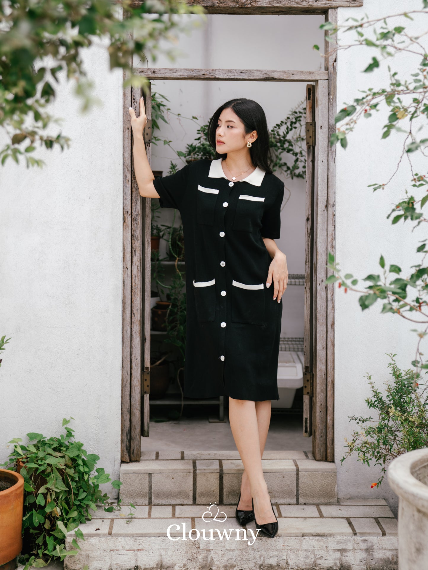 Hope Button Dress - Black