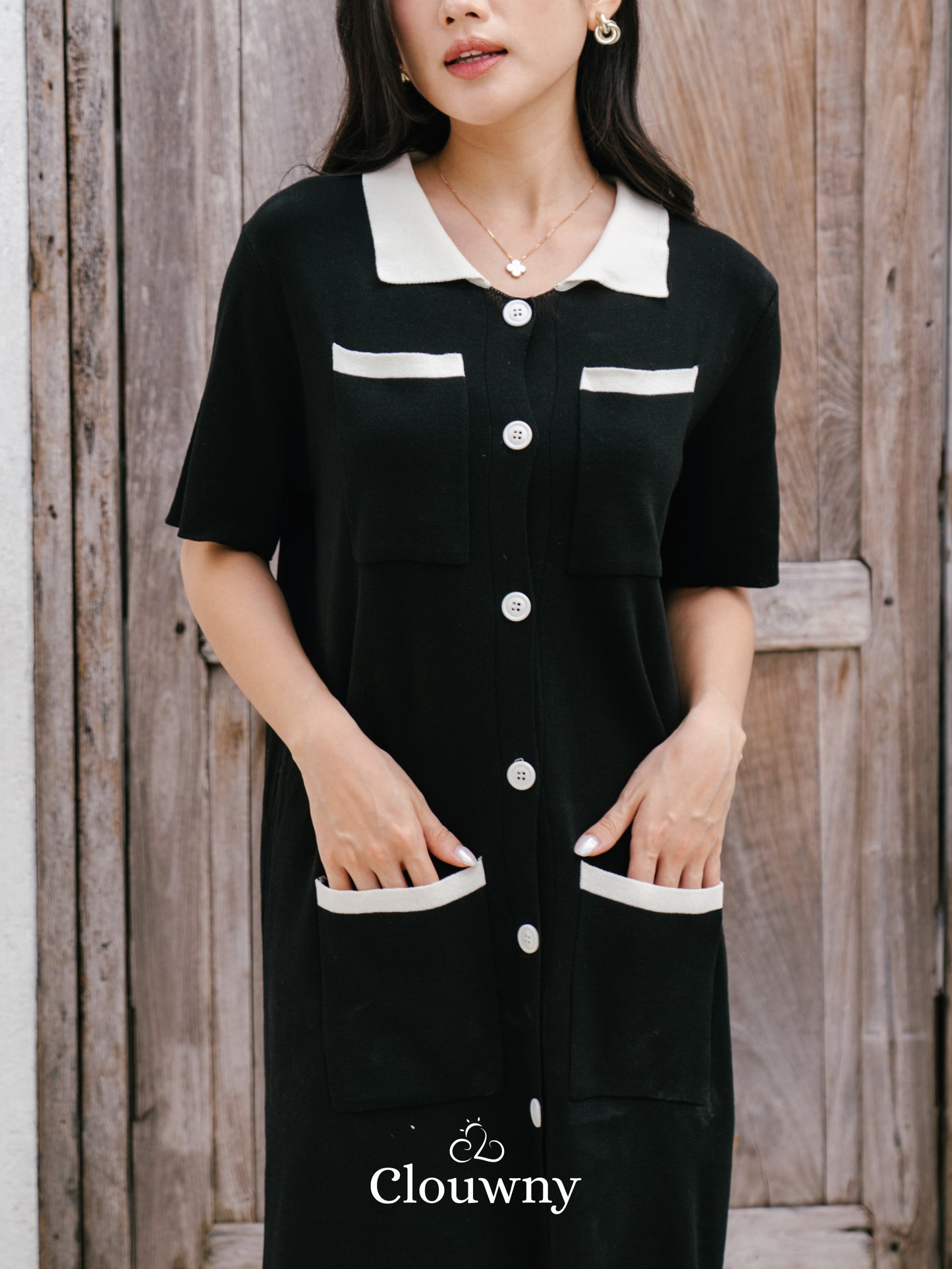 Hope Button Dress - Black