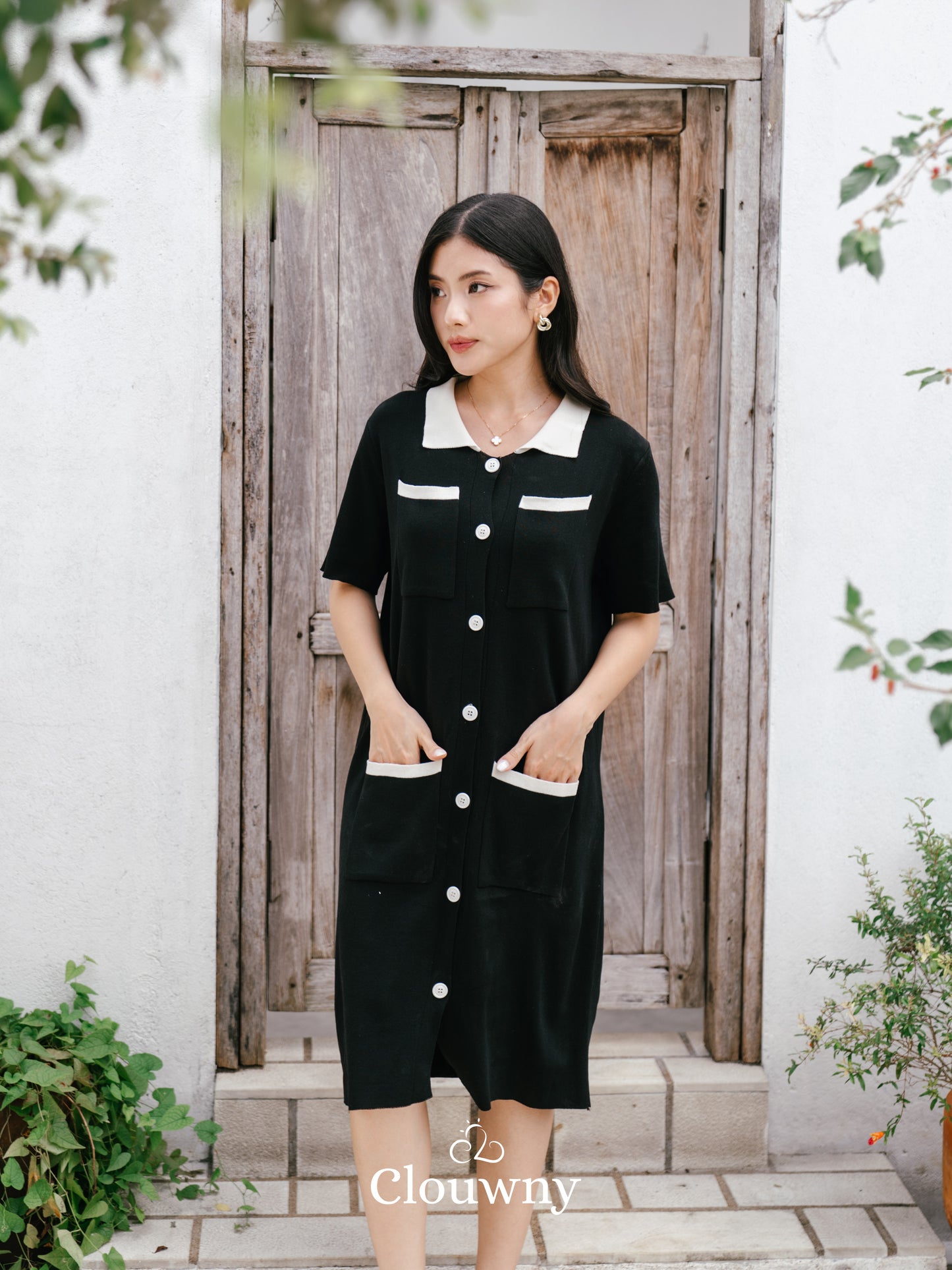Hope Button Dress - Black