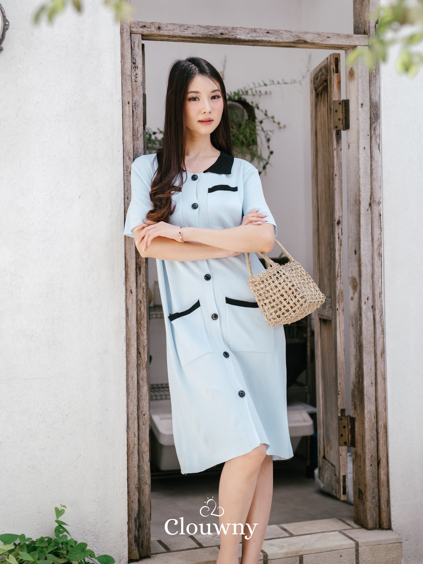 Hope Button Dress - Light Blue