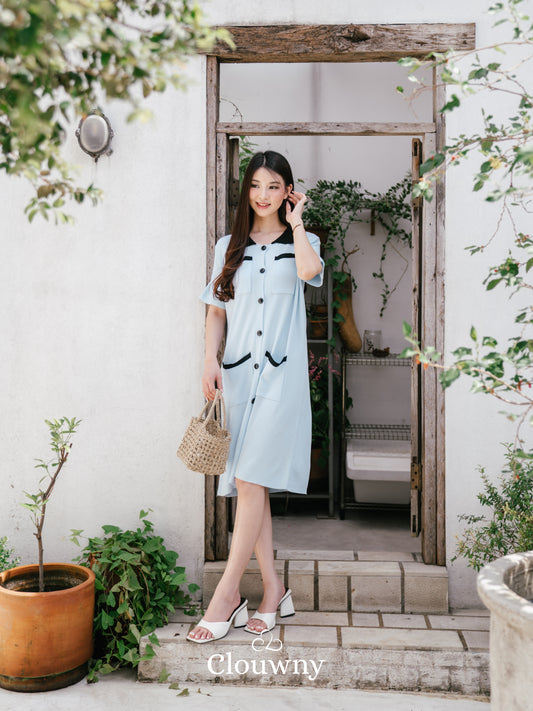 Hope Button Dress - Light Blue