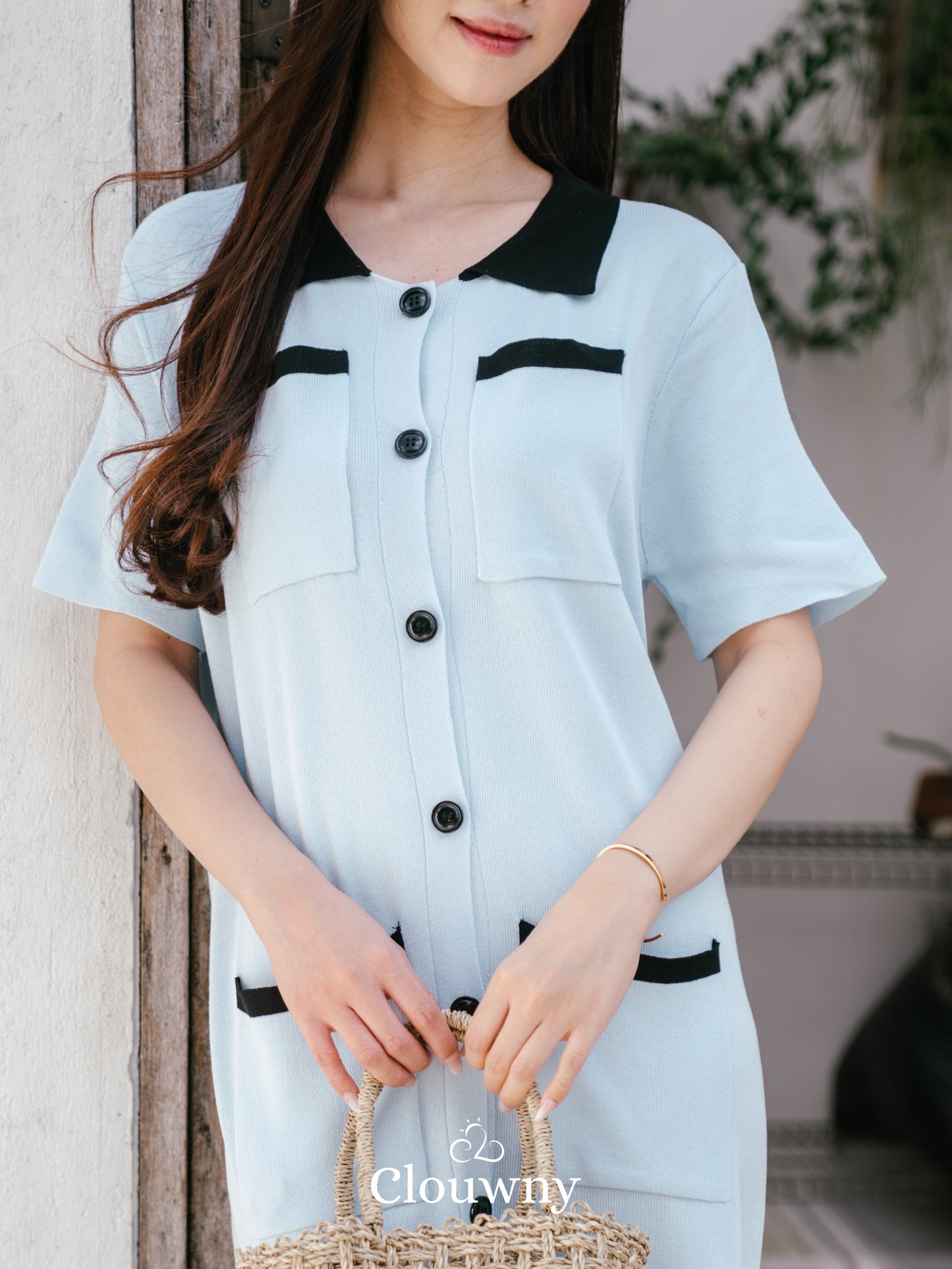 Hope Button Dress - Light Blue