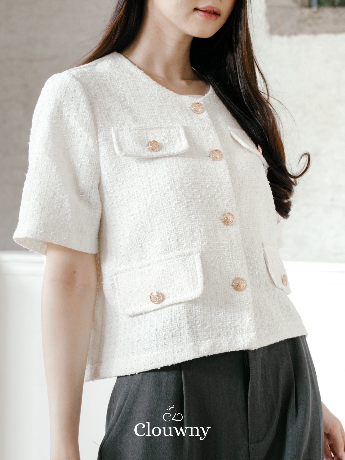 Berlin Tweed Top - White