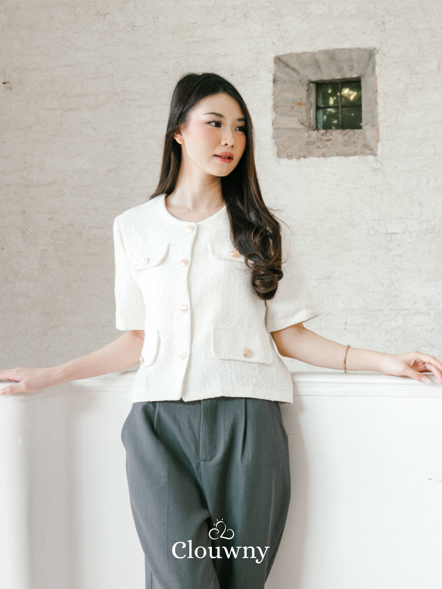 Berlin Tweed Top - White