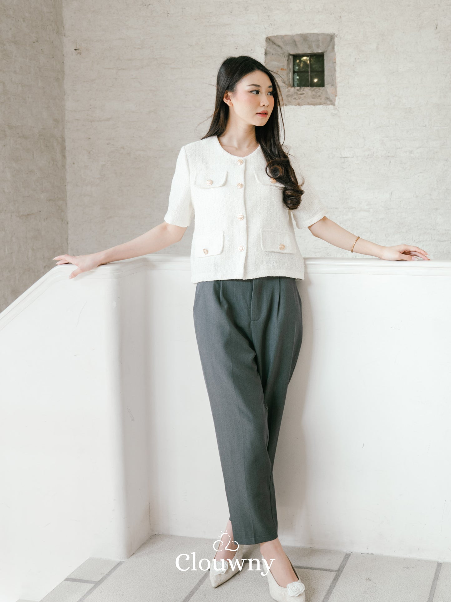 Berlin Tweed Top - White