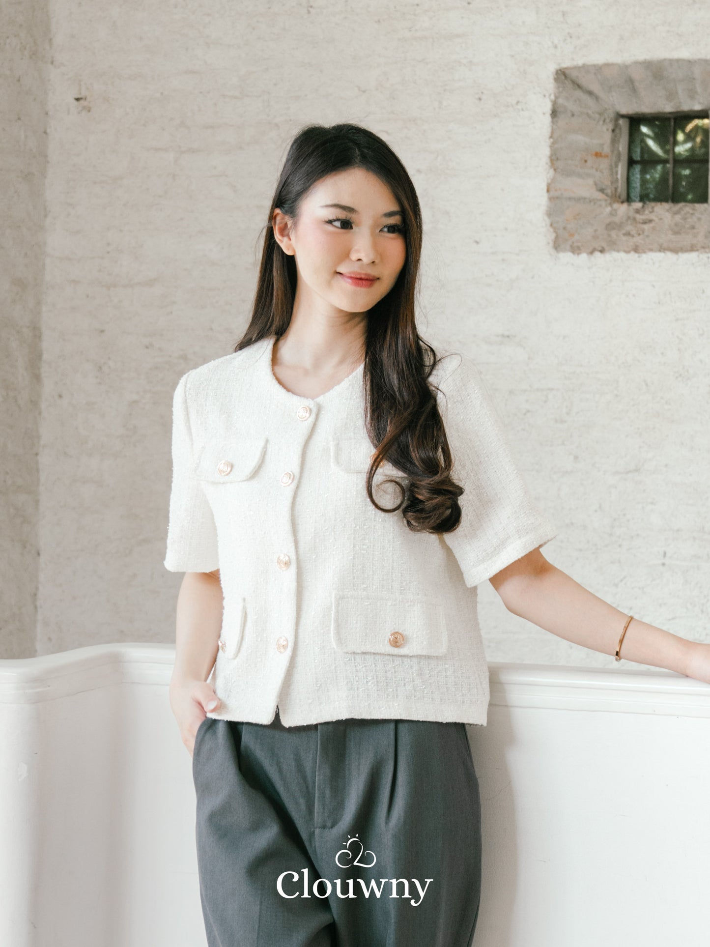 Berlin Tweed Top - White