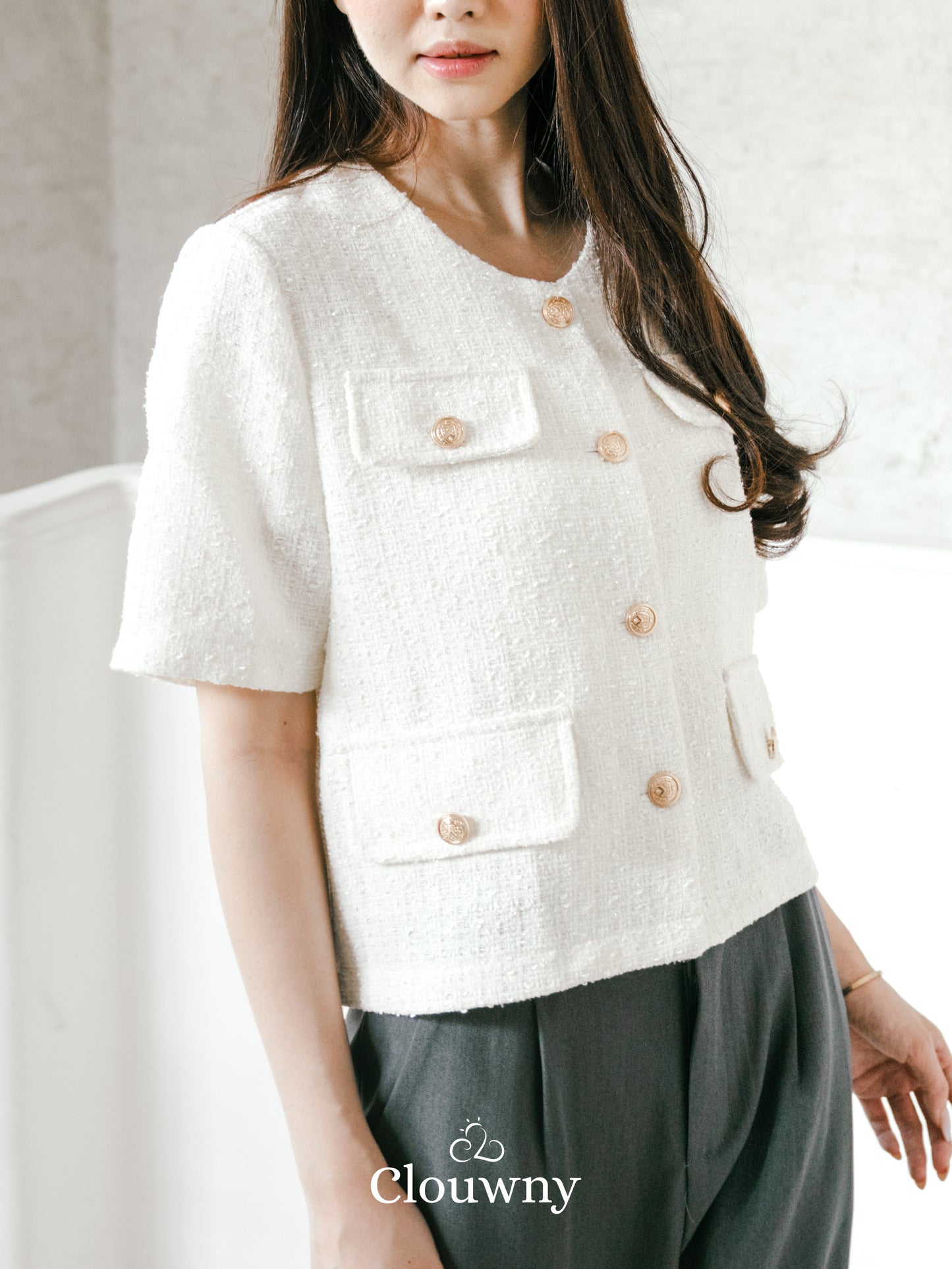 Berlin Tweed Top - White