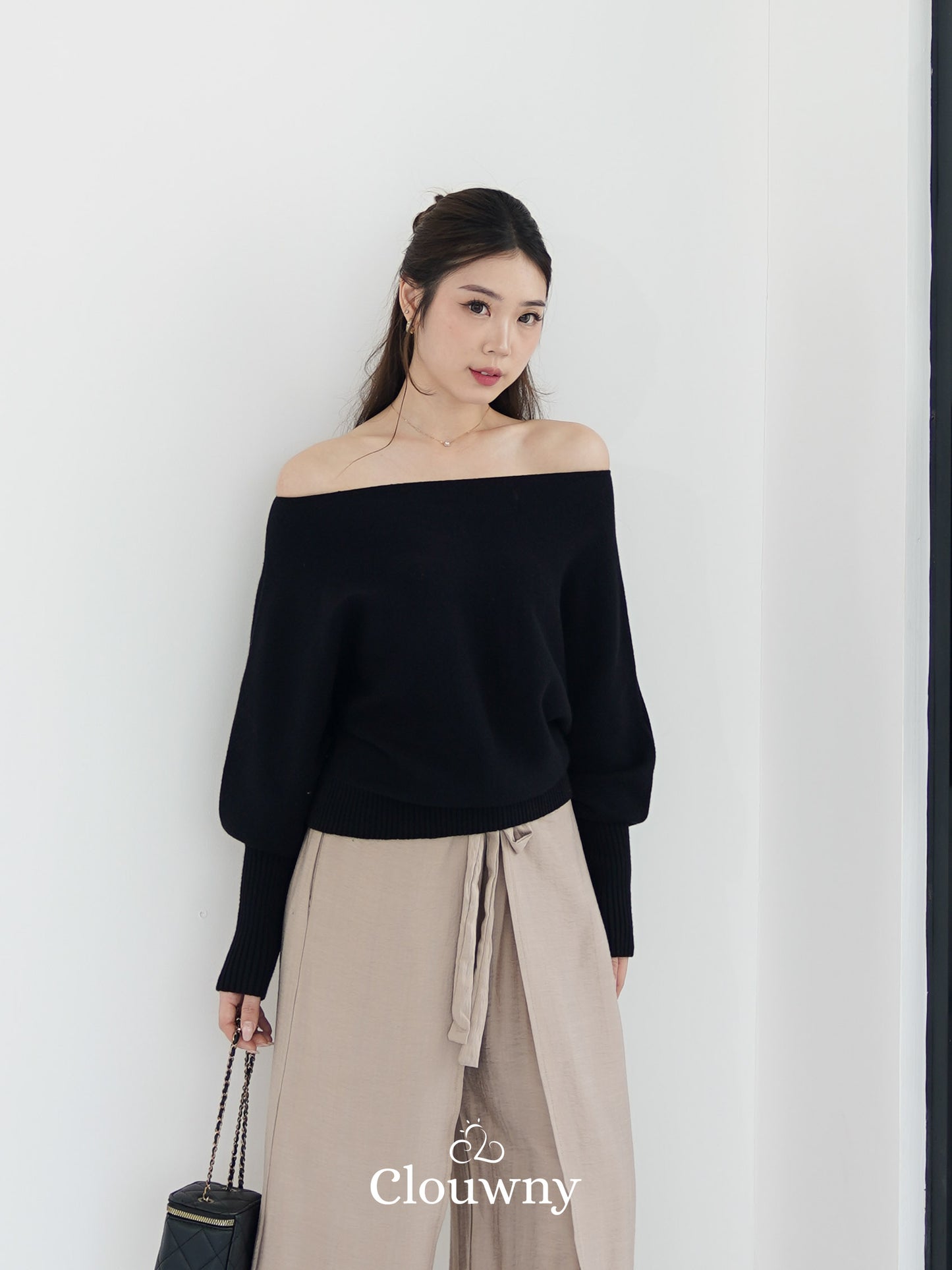 Val Shoulder Knit Top - Black
