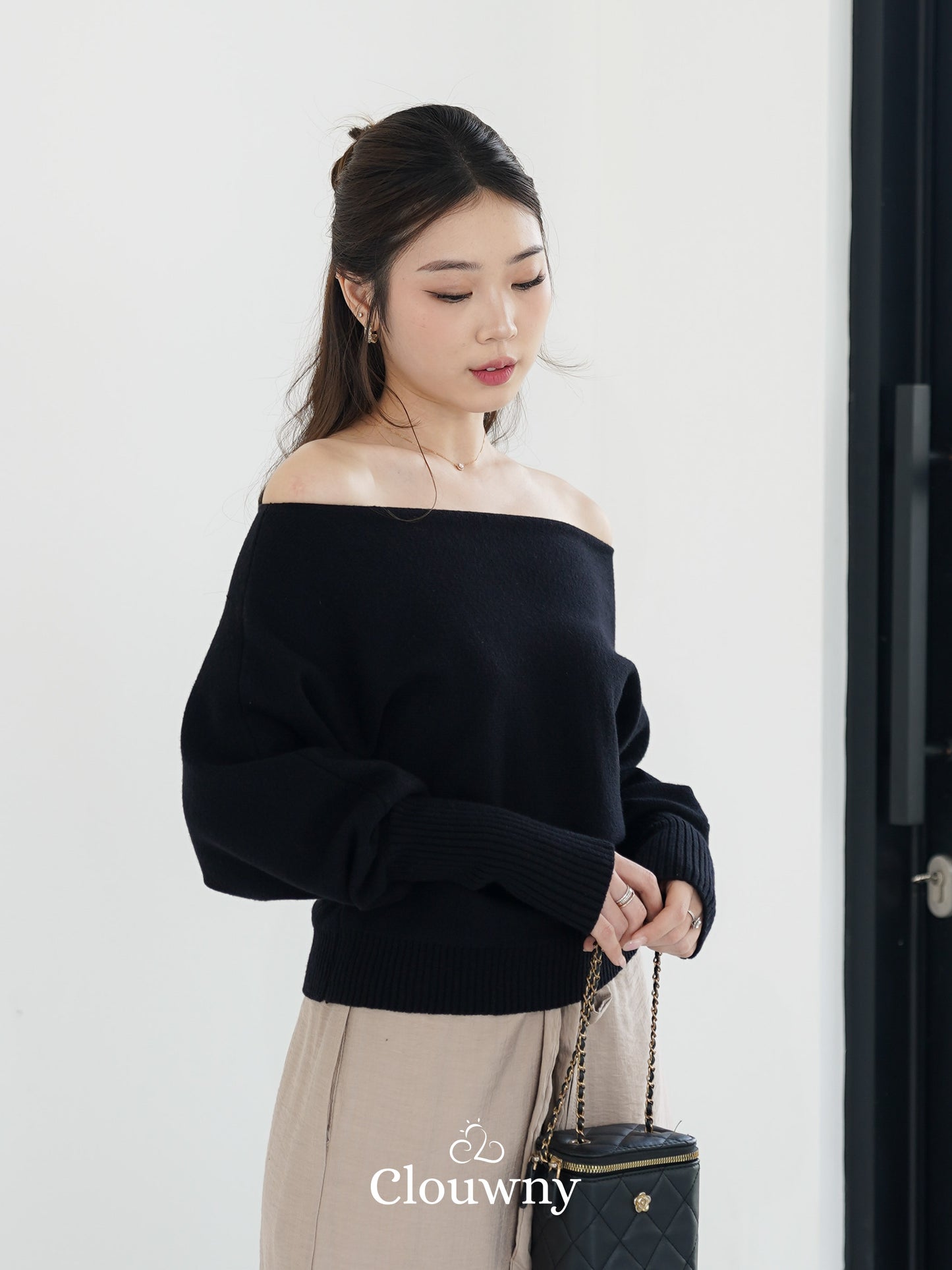Val Shoulder Knit Top - Black
