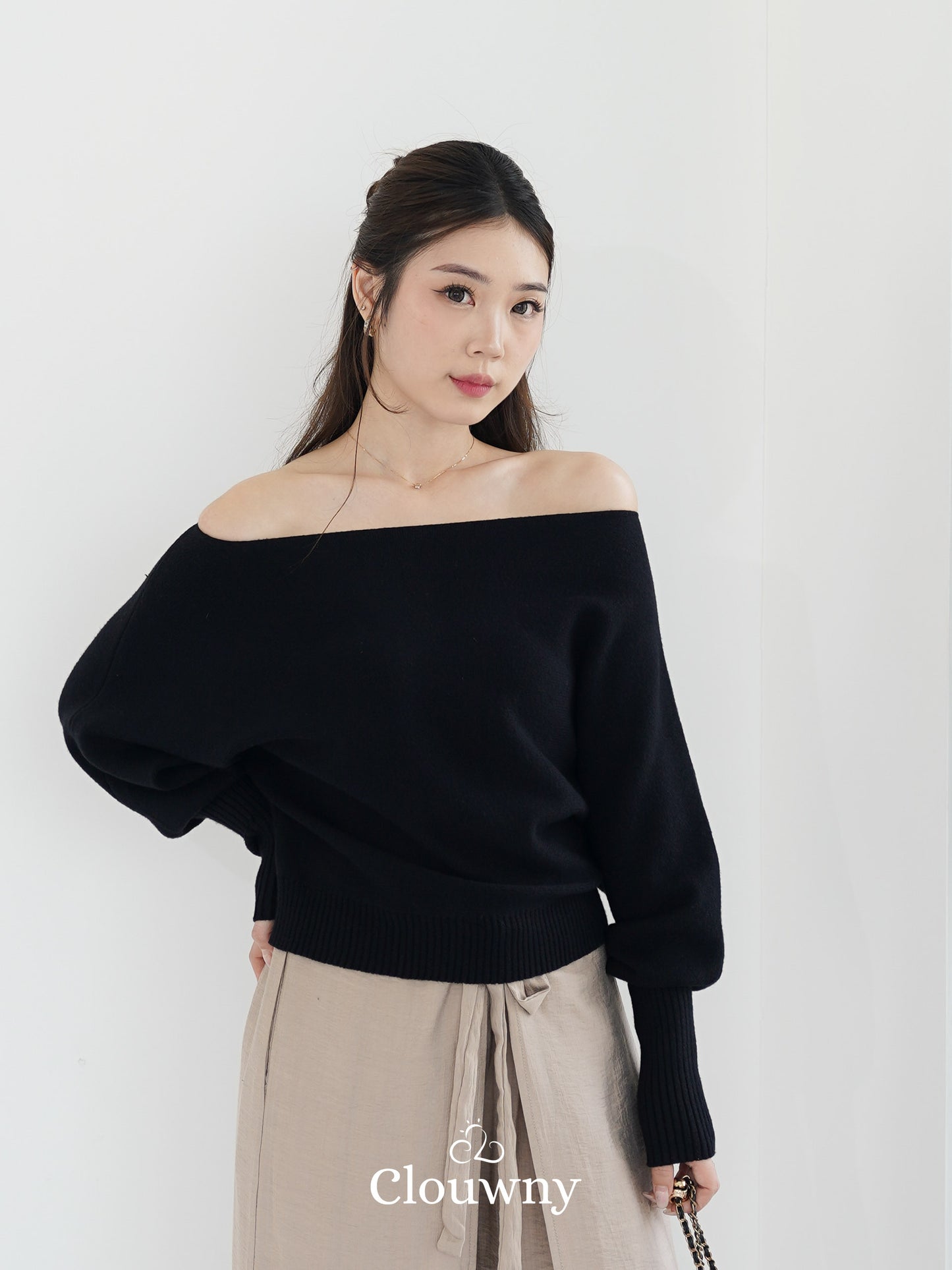 Val Shoulder Knit Top - Black