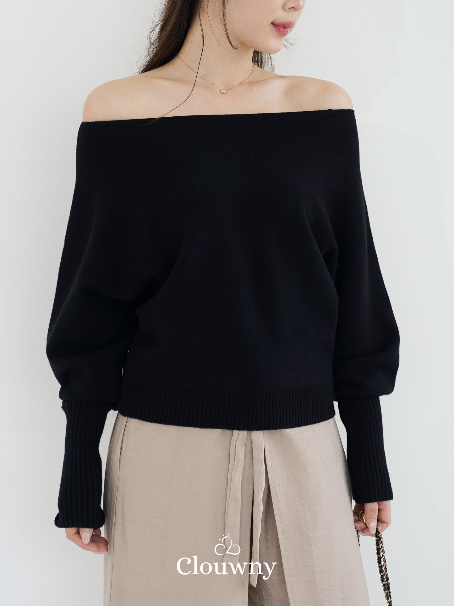 Val Shoulder Knit Top - Black