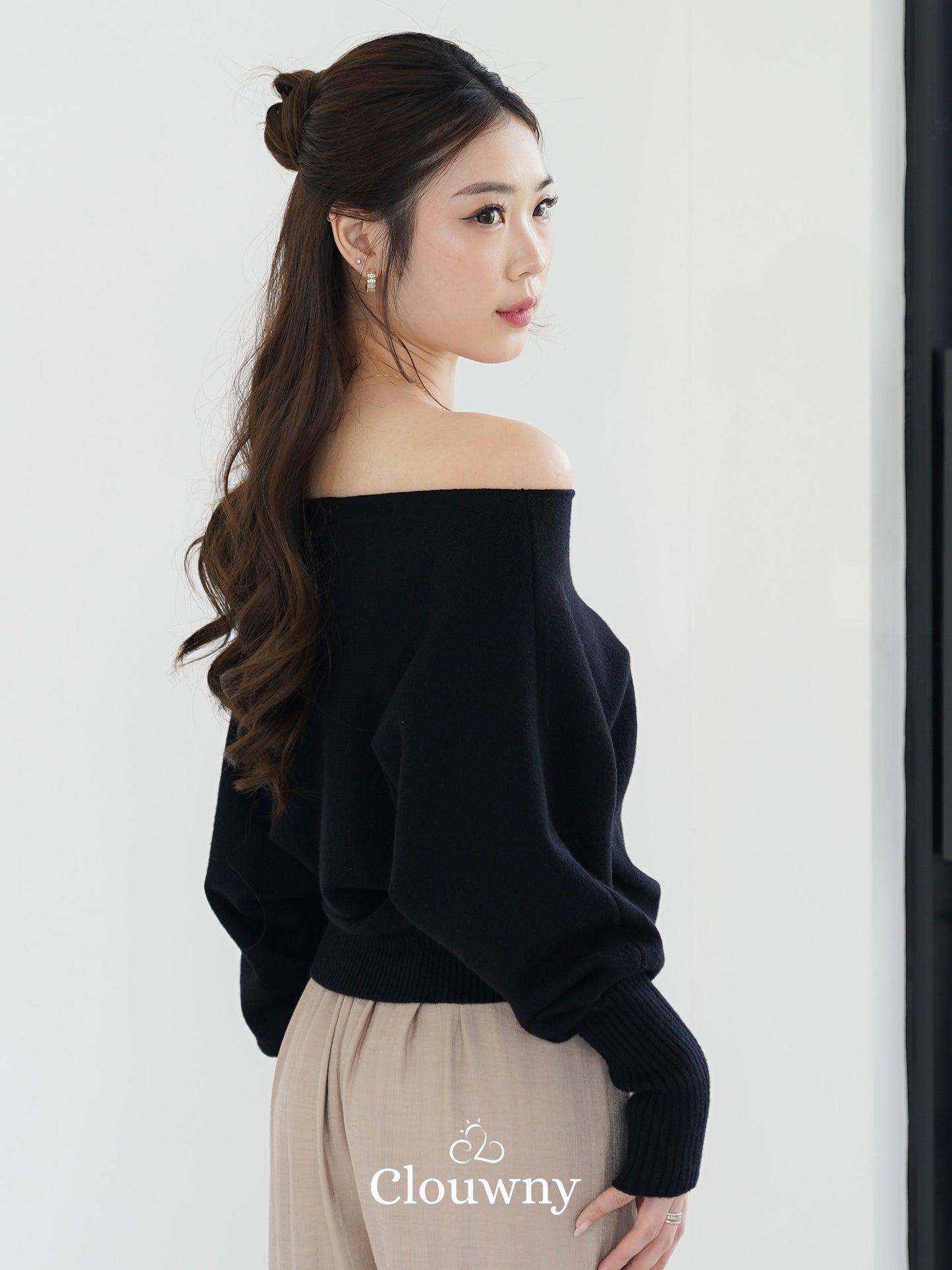 Val Shoulder Knit Top - Black