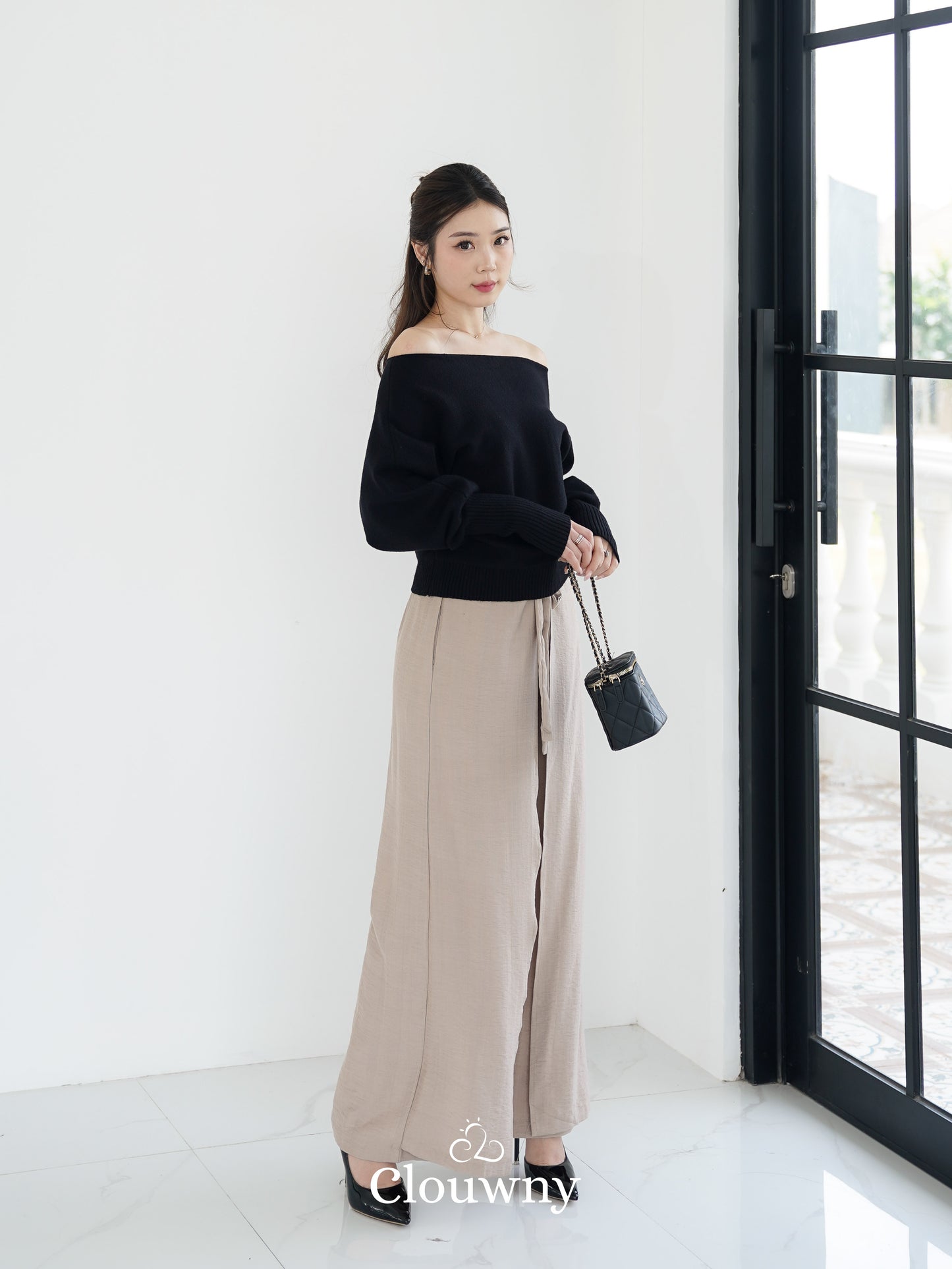 Val Shoulder Knit Top - Black