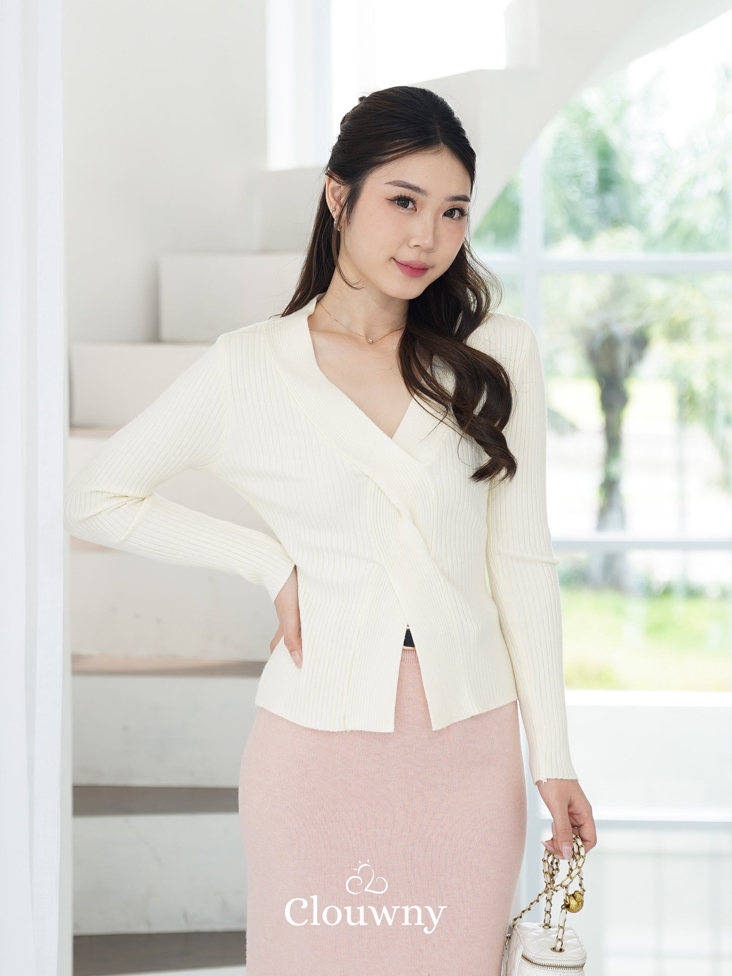 Braid Knit Longsleeve Top - Broken White