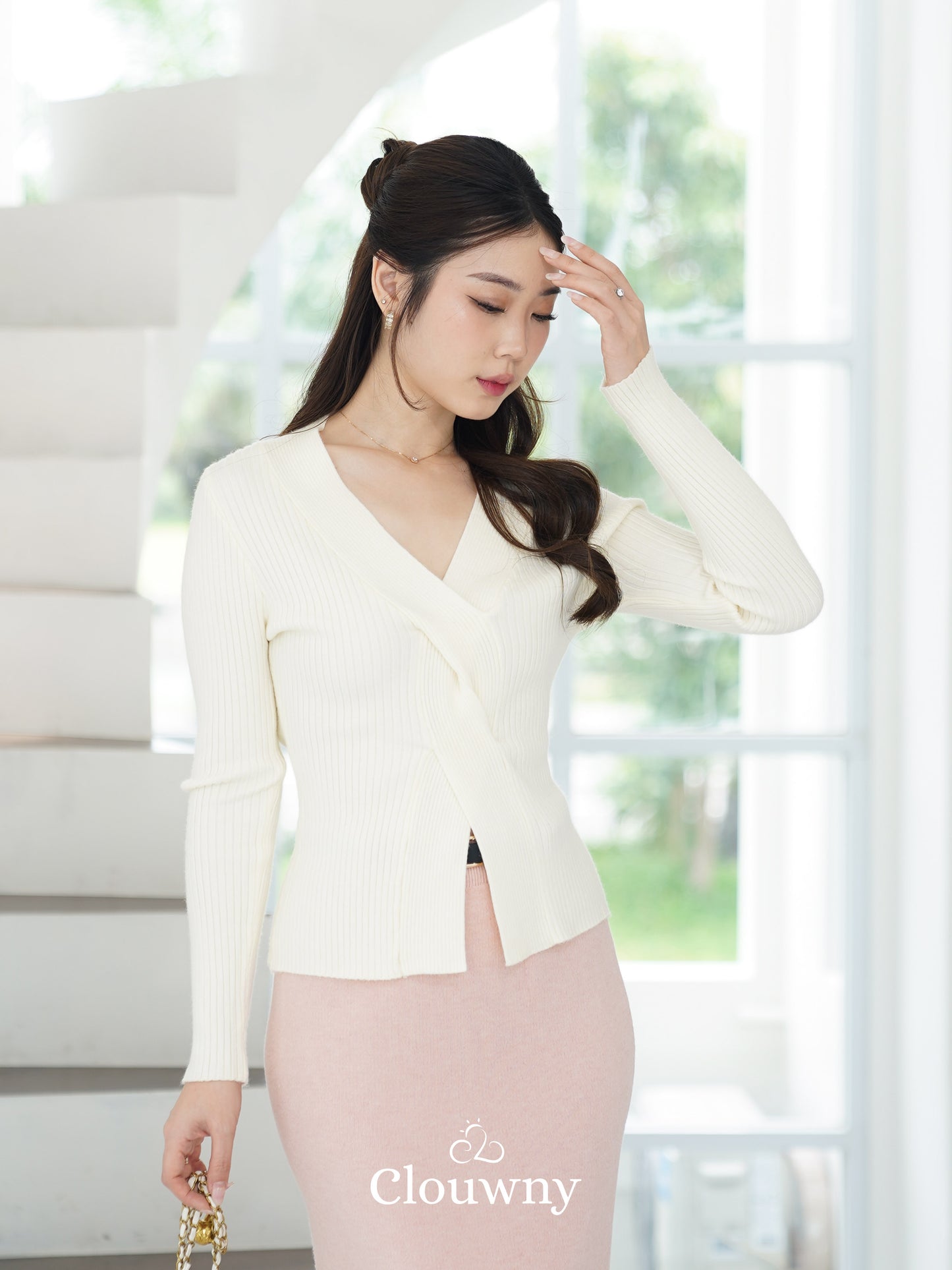Braid Knit Longsleeve Top - Broken White