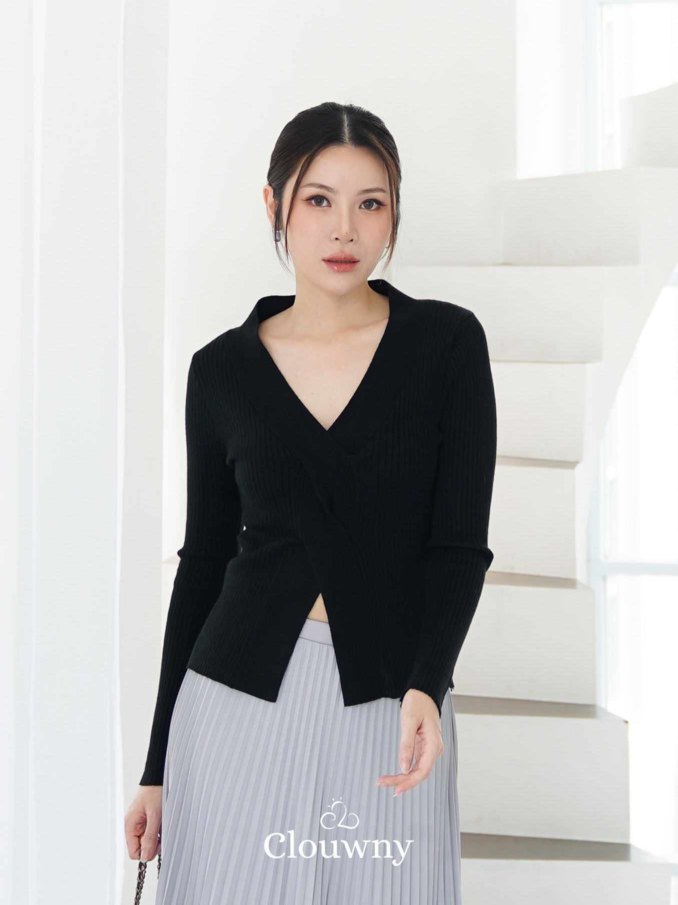 Braid Knit Longsleeve Top - Black