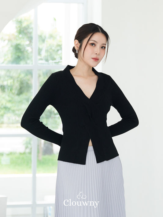 Braid Knit Longsleeve Top - Black