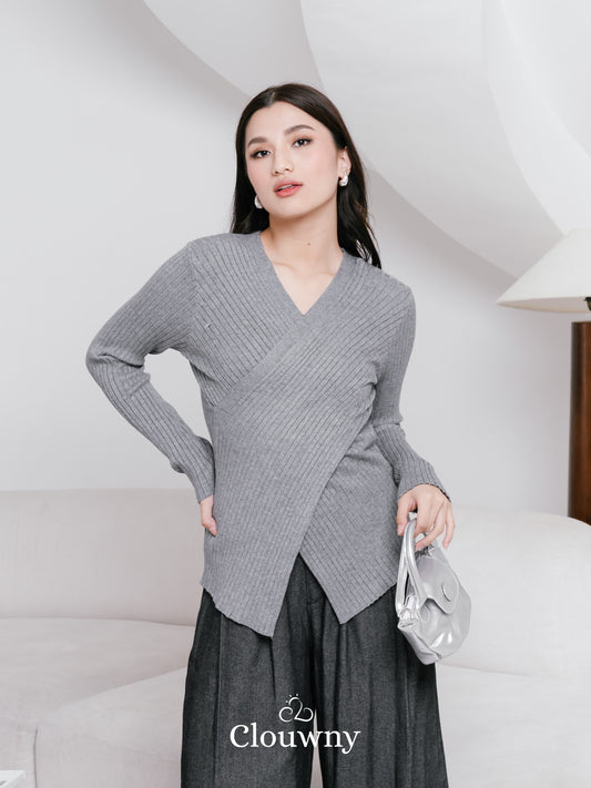 Viera Vneck Knit Longsleeve - Grey
