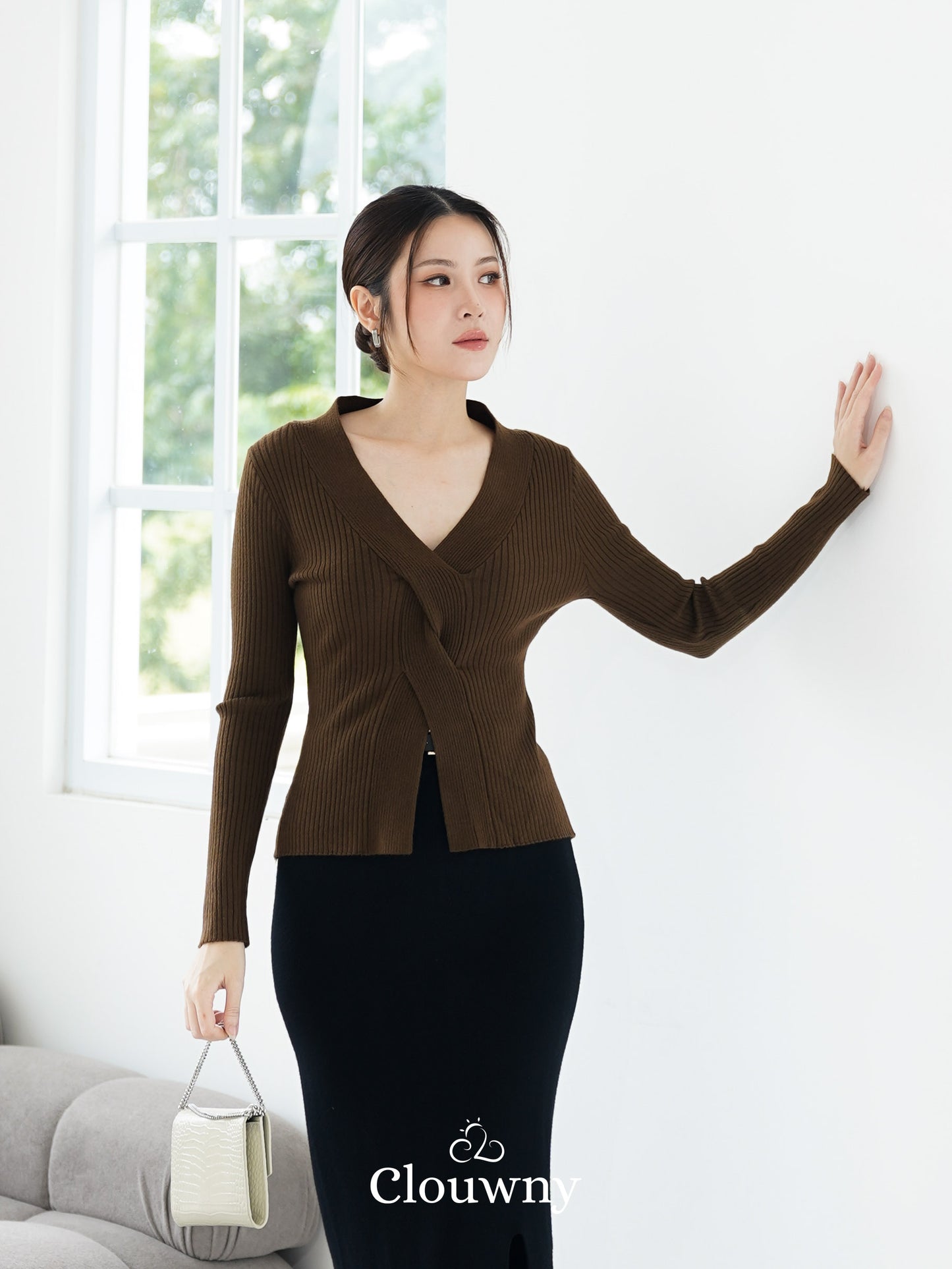 Braid Knit Longsleeve Top - Coffee