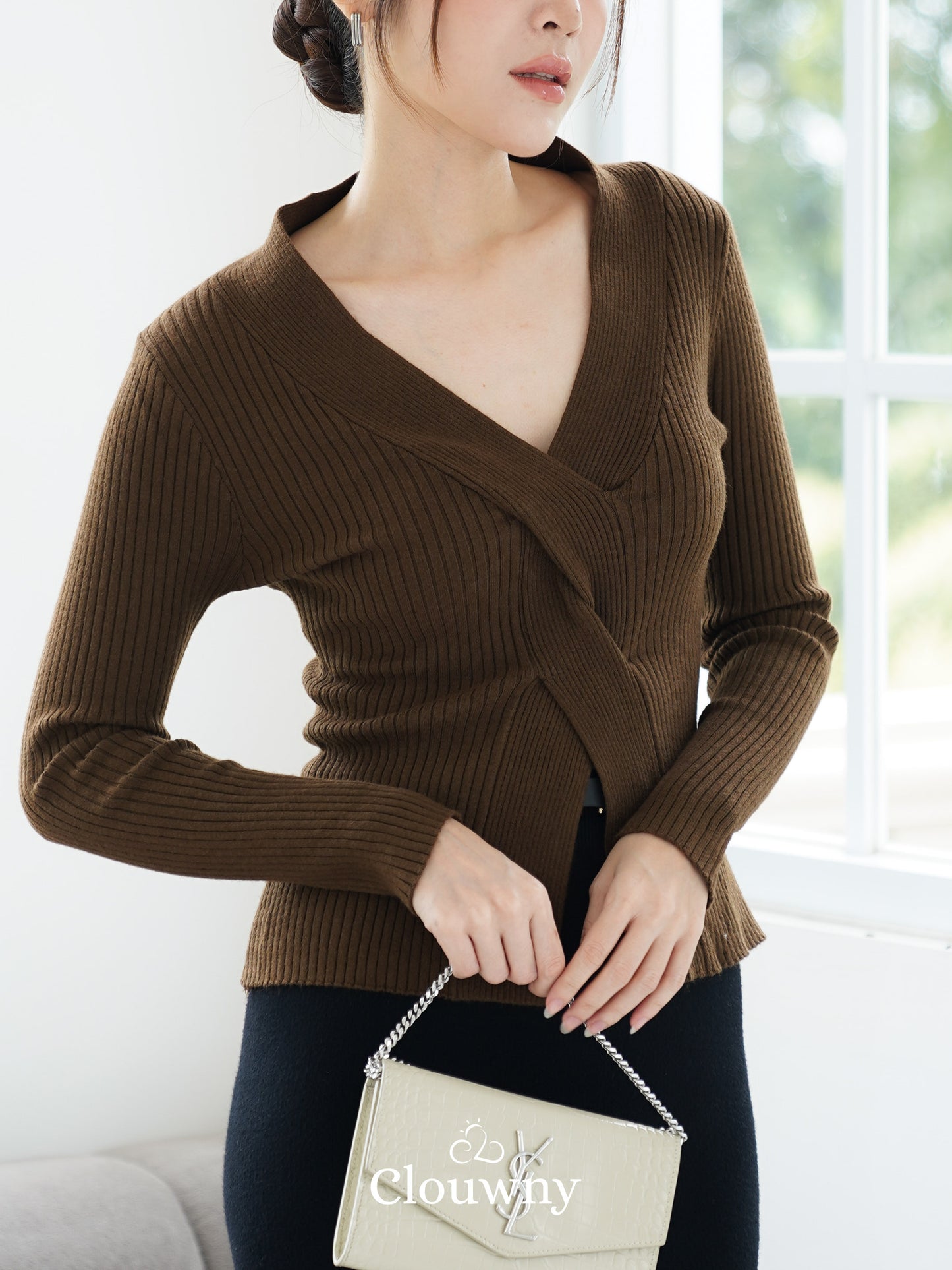 Braid Knit Longsleeve Top - Coffee
