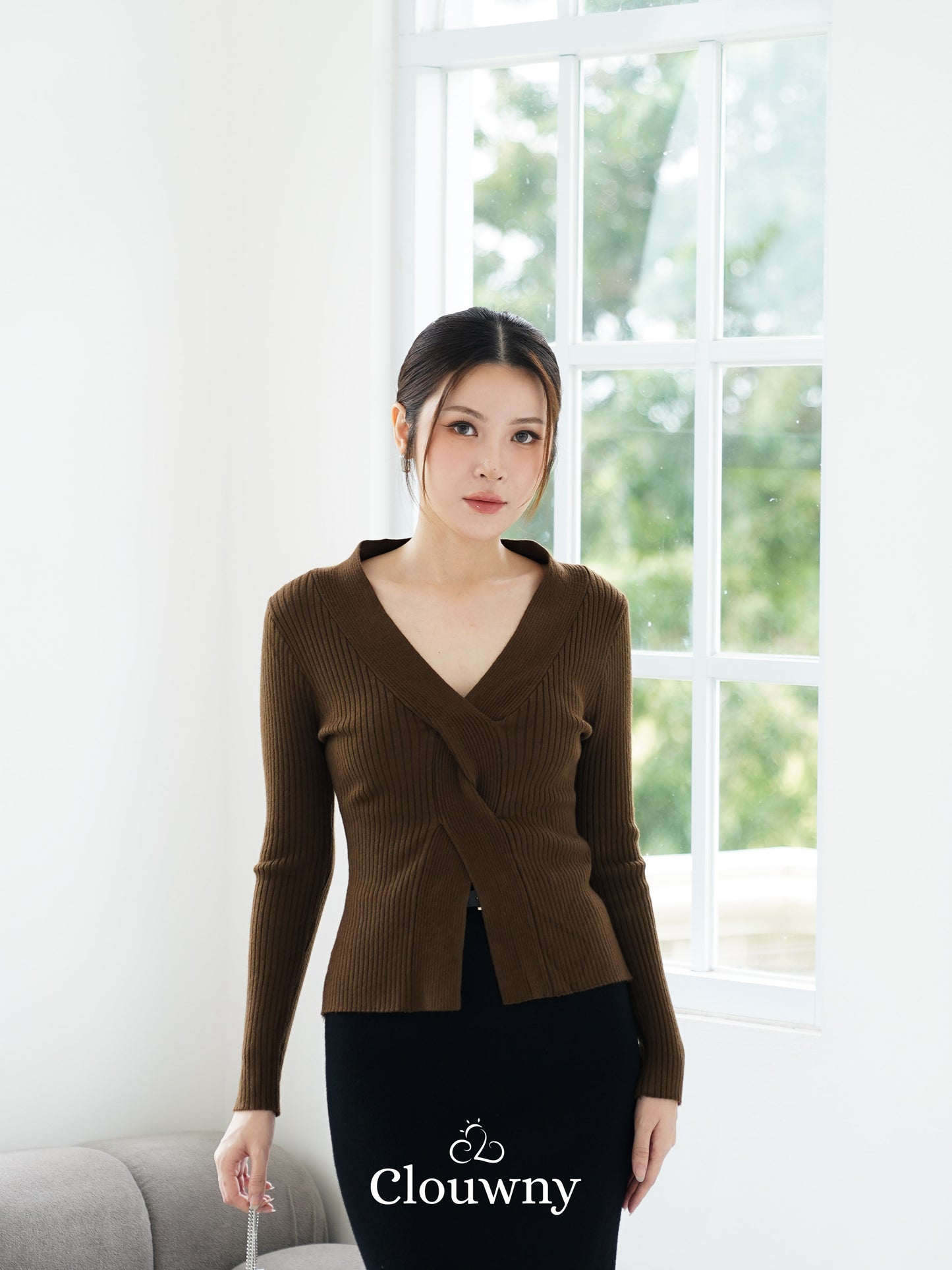 Braid Knit Longsleeve Top - Coffee