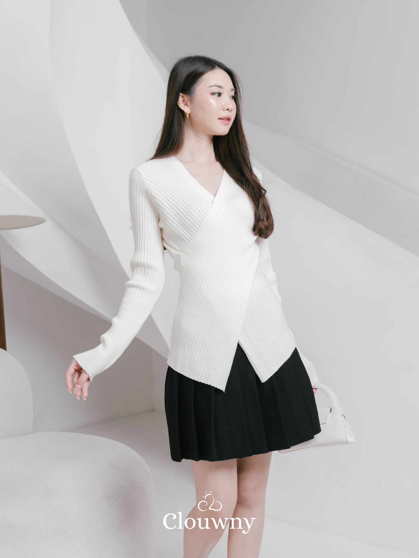 Viera Vneck Knit Longsleeve - Broken White