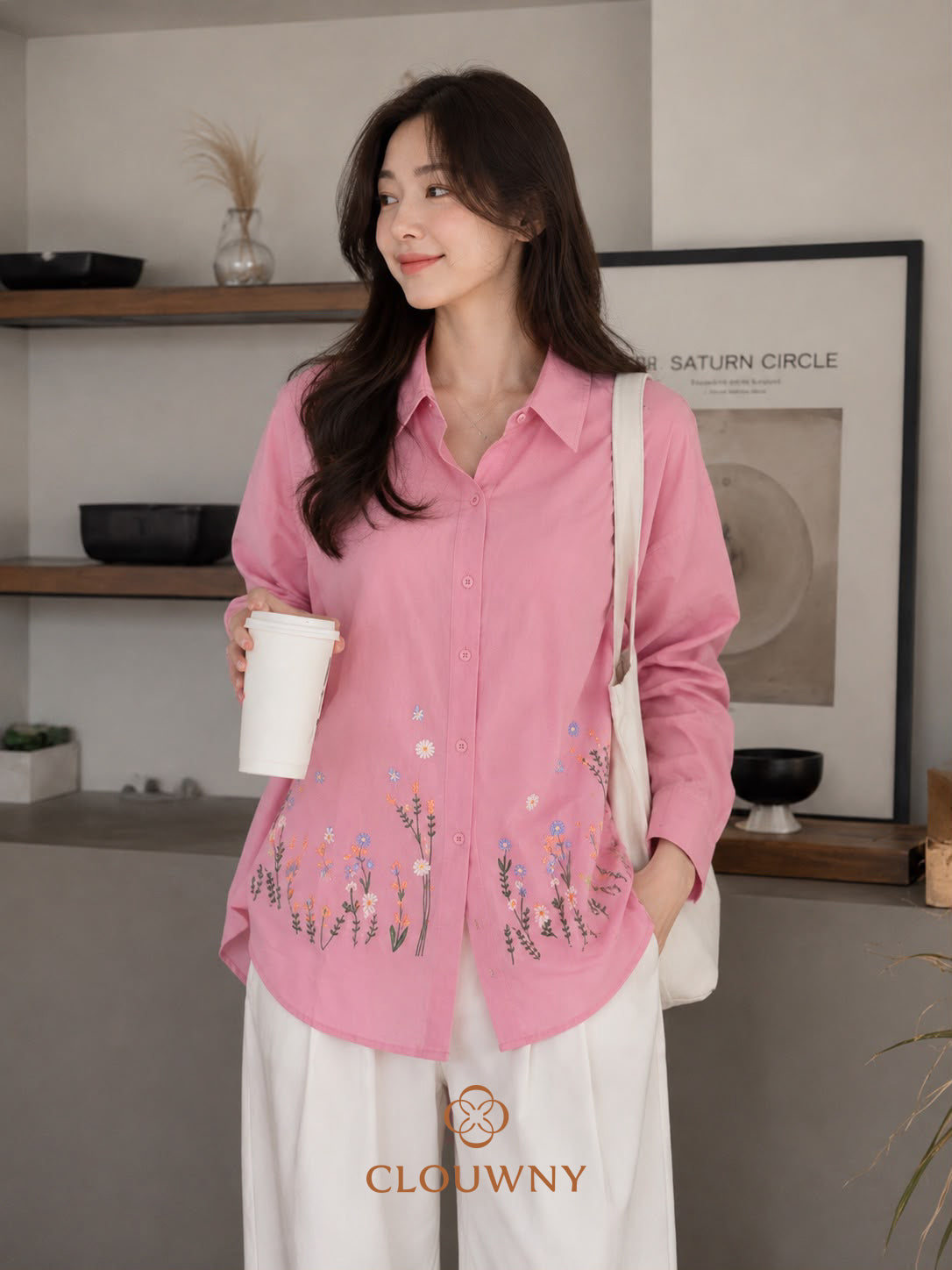 Kasia Flower Cotton Longsleeve Shirt - Pink