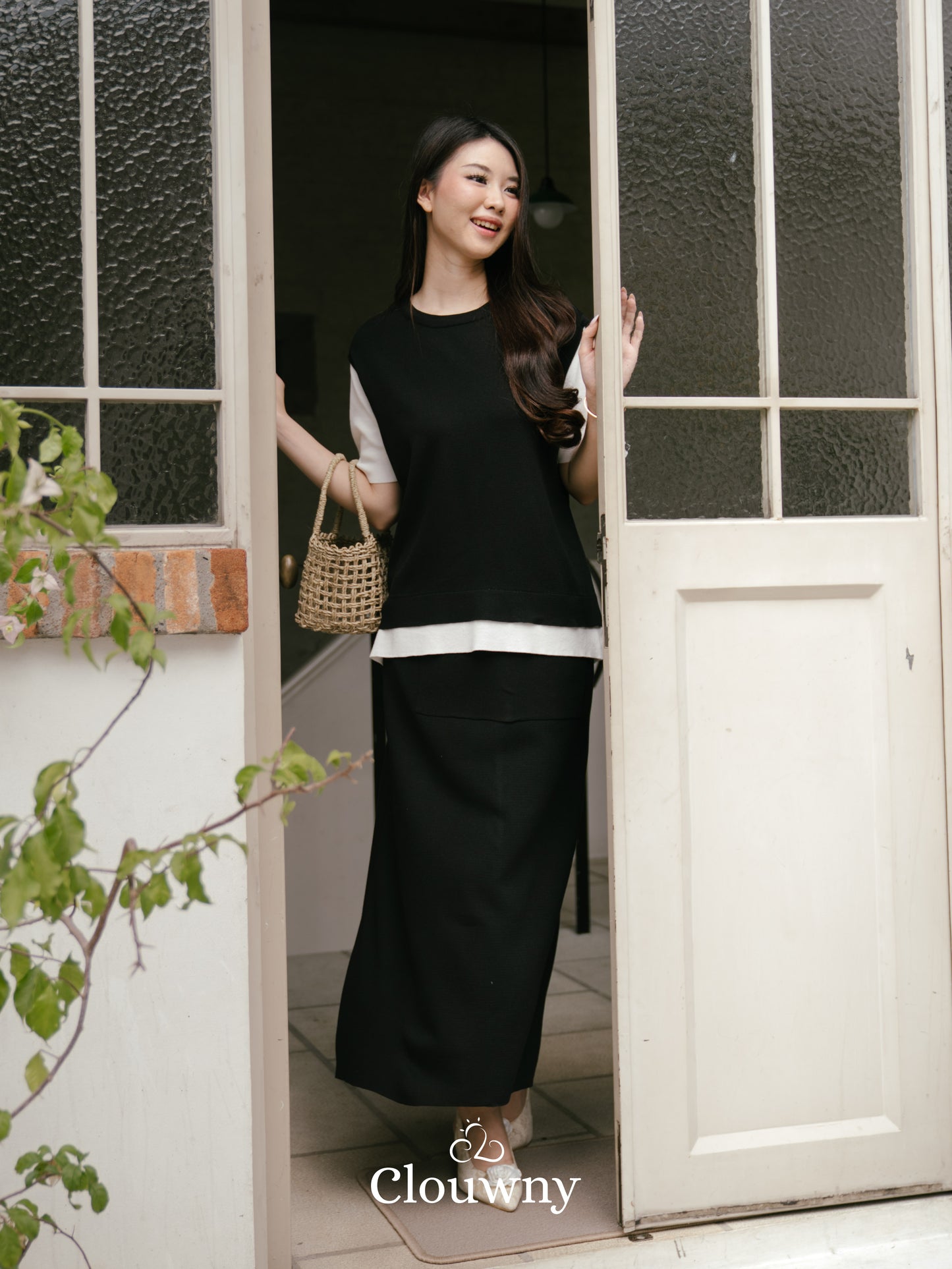 Virna Combi Knit Set - Black