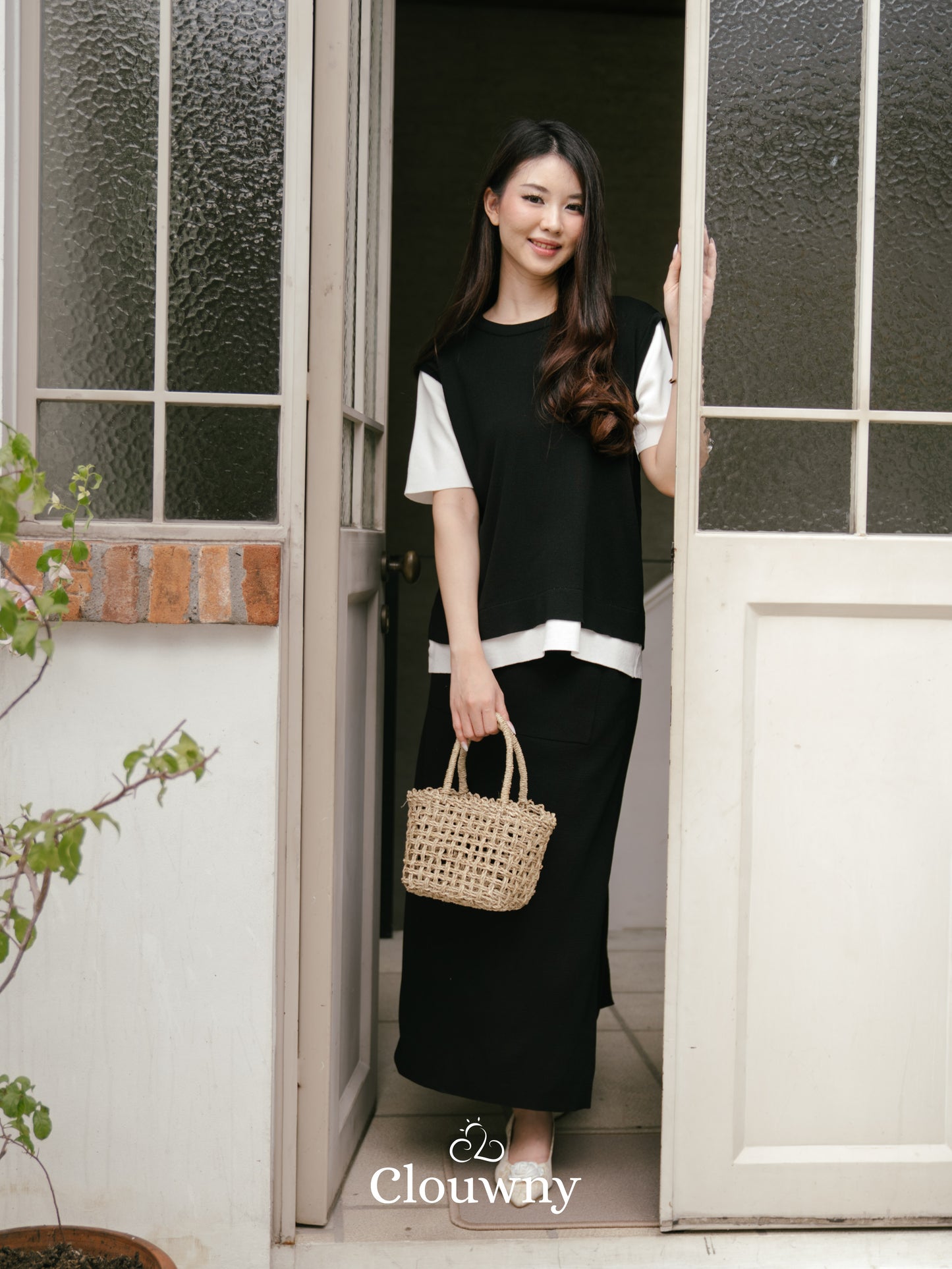 Virna Combi Knit Set - Black