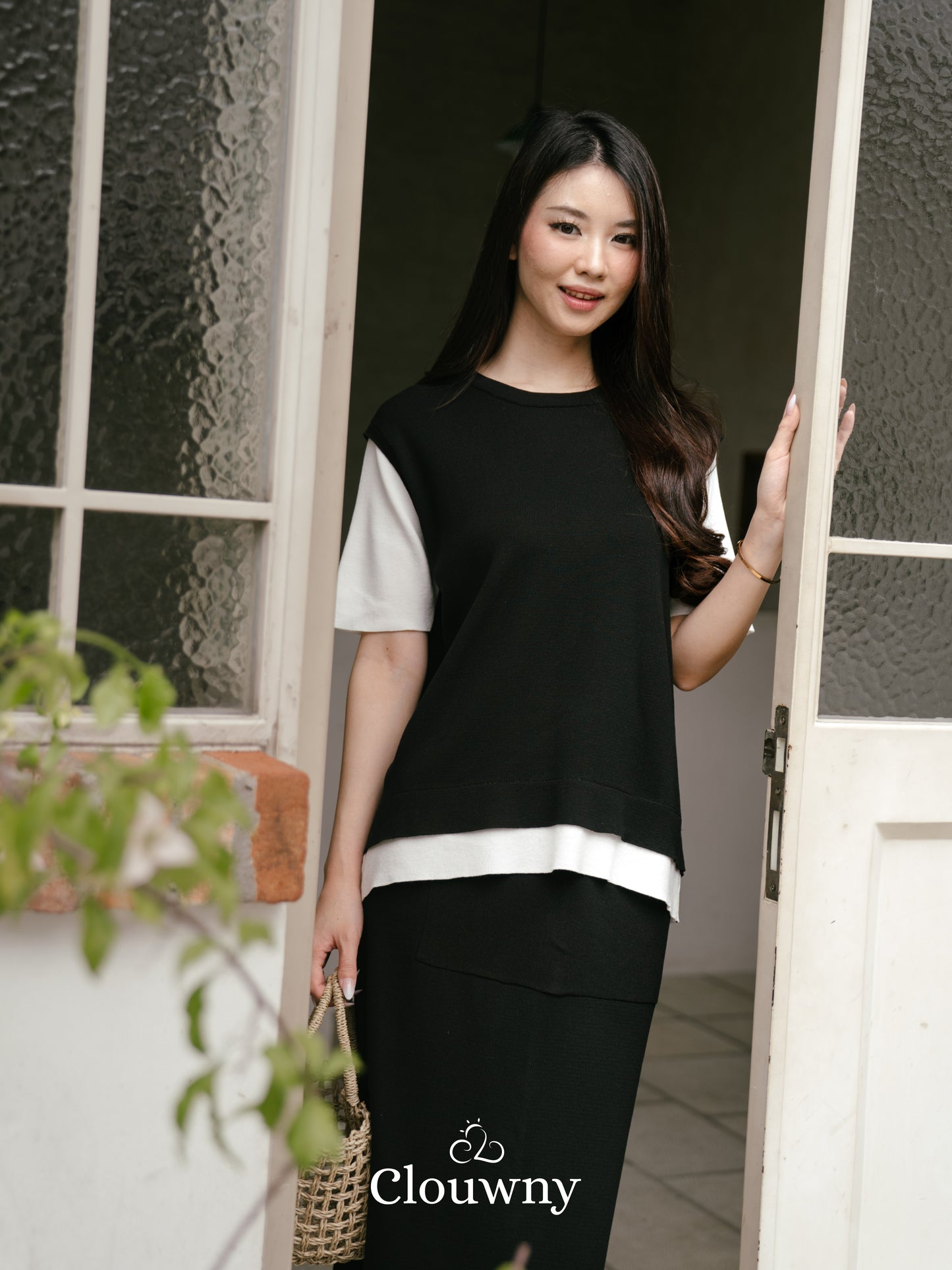 Virna Combi Knit Set - Black