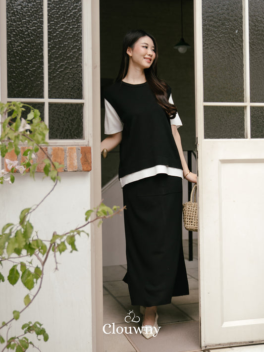 Virna Combi Knit Set - Black
