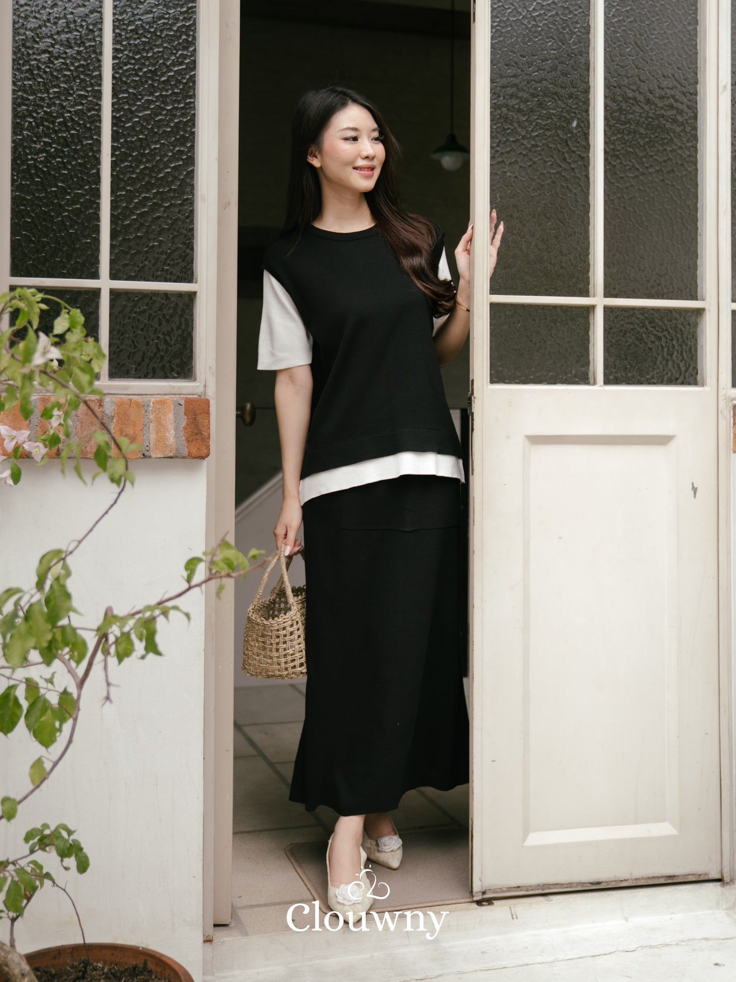 Virna Combi Knit Set - Black