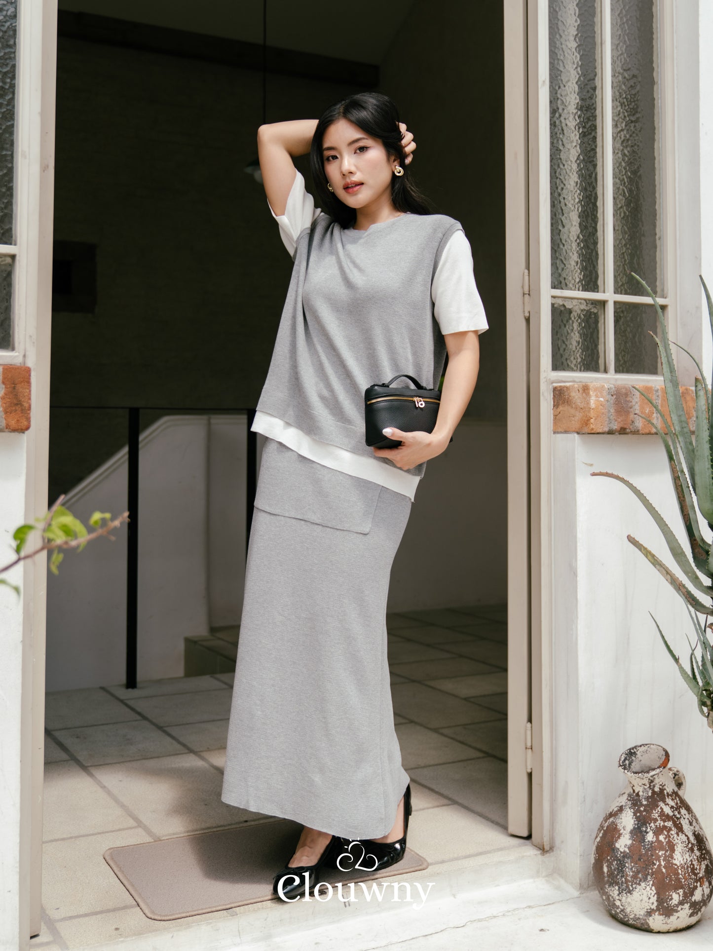 Virna Combi Knit Set - Grey